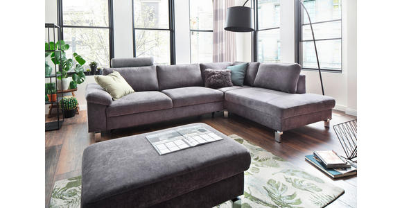 ECKSOFA in Velours Grau  - Chromfarben/Grau, Design, Textil/Metall (281/200cm) - Hom`in