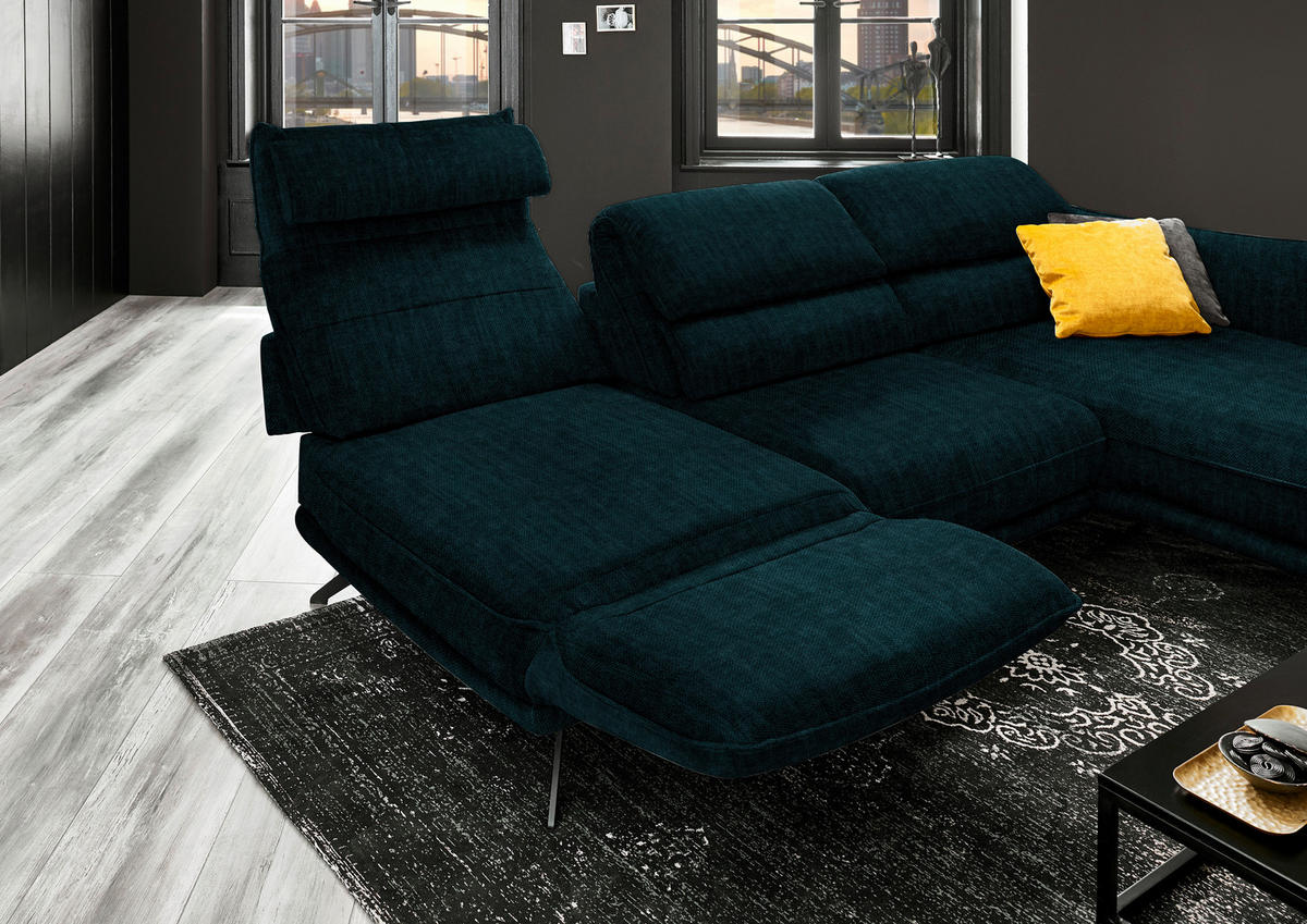 ECKSOFA in Velours Waldgrün  - Waldgrün/Schwarz, Design, Textil/Metall (283/153cm) - Valdera