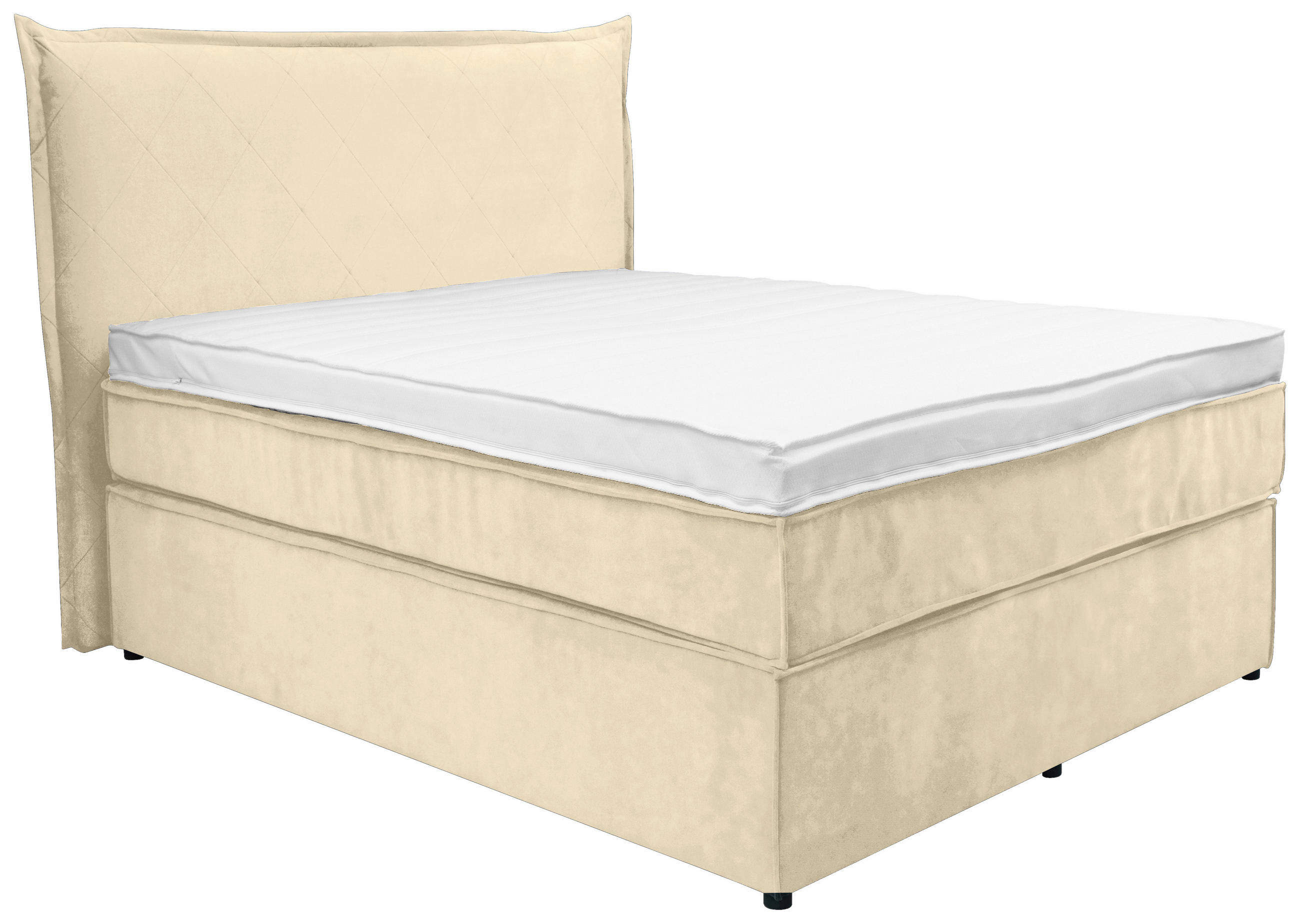 BOXSPRINGBETT 120/200 cm,  in Creme, Matratze, Topper, H3 = fest  - Creme/Schwarz, KONVENTIONELL, Kunststoff/Textil (120/200cm) - Boxxx