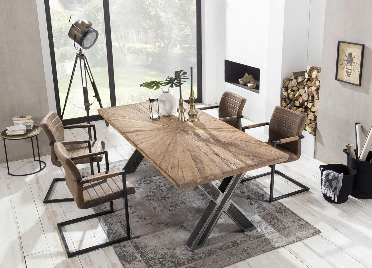 ESSTISCH 180/100/76 cm Echtholz  Holz, Metall rechteckig Naturfarben, Schwarz  - Schwarz/Naturfarben, MODERN, Holz/Metall (180/100/76cm) - MID.YOU