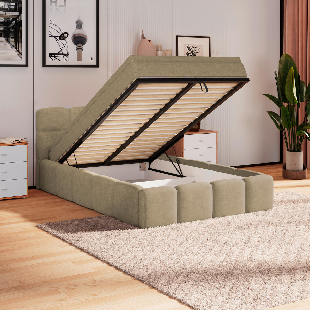 POLSTERBETT 140/200 cm,  in Braun, Matratze, Bettkasten, H3 = fest  - Schwarz/Braun, Trend, Kunststoff/Textil (140/200cm)