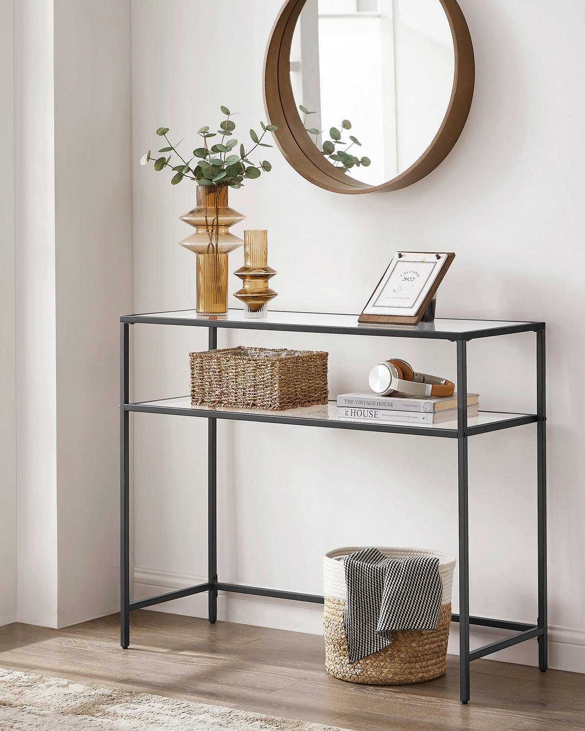 KONSOLENTISCH Schwarz  - Schwarz, Natur, Glas/Metall (100/35/80cm) - Boxxx