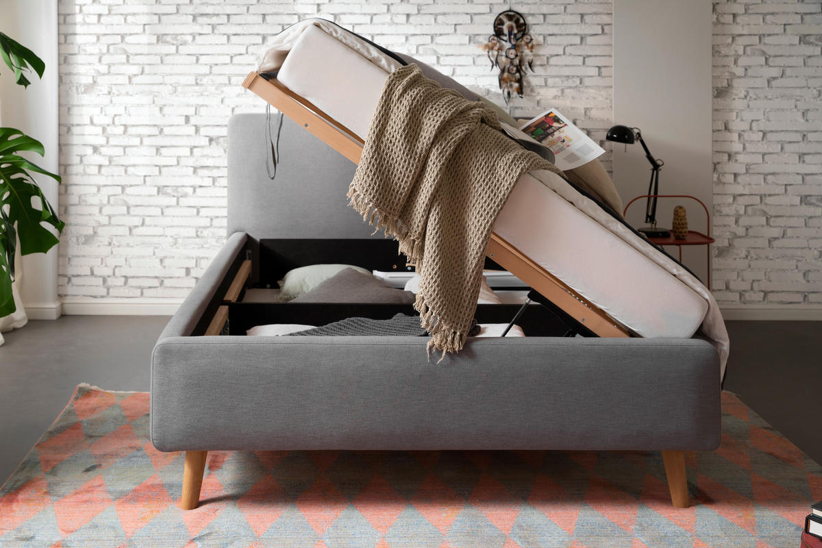 POLSTERBETT Lattenrost, Bettkasten Hellgrau 140/200 cm  - Eichefarben/Hellgrau, Design, Holz/Textil (140/200cm) - Livetastic