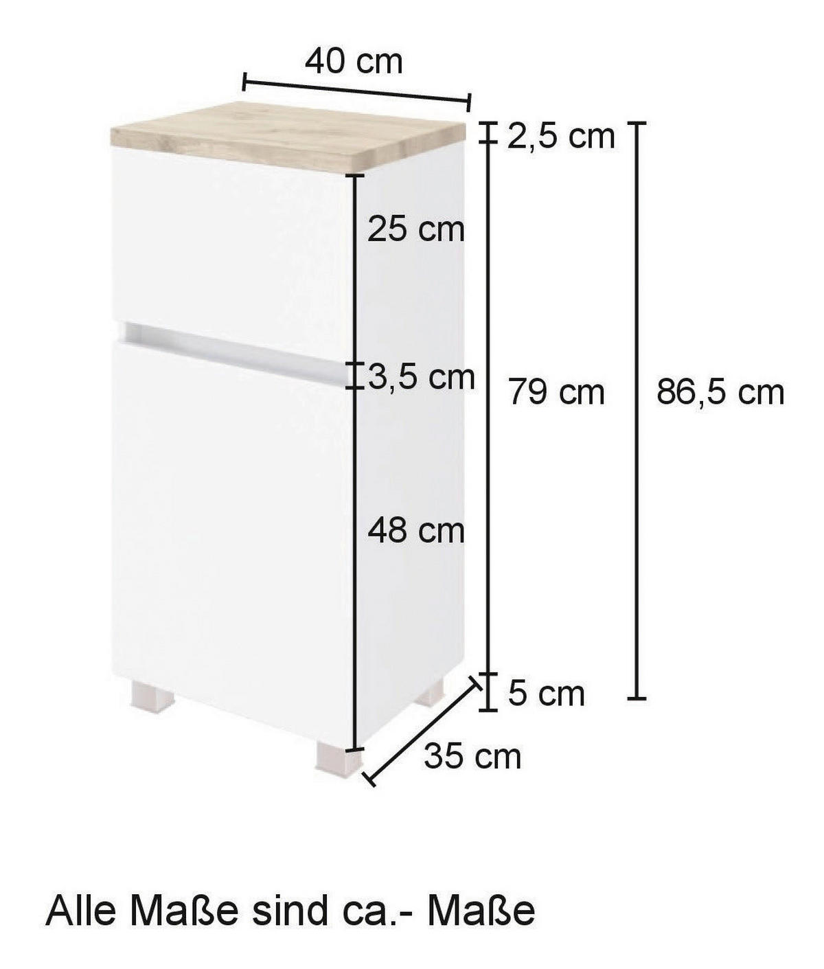 UNTERSCHRANK 40/81,5/35 cm   - Eiche Wotan/Silberfarben, MODERN, Holzwerkstoff/Kunststoff (40/81,5/35cm) - Held
