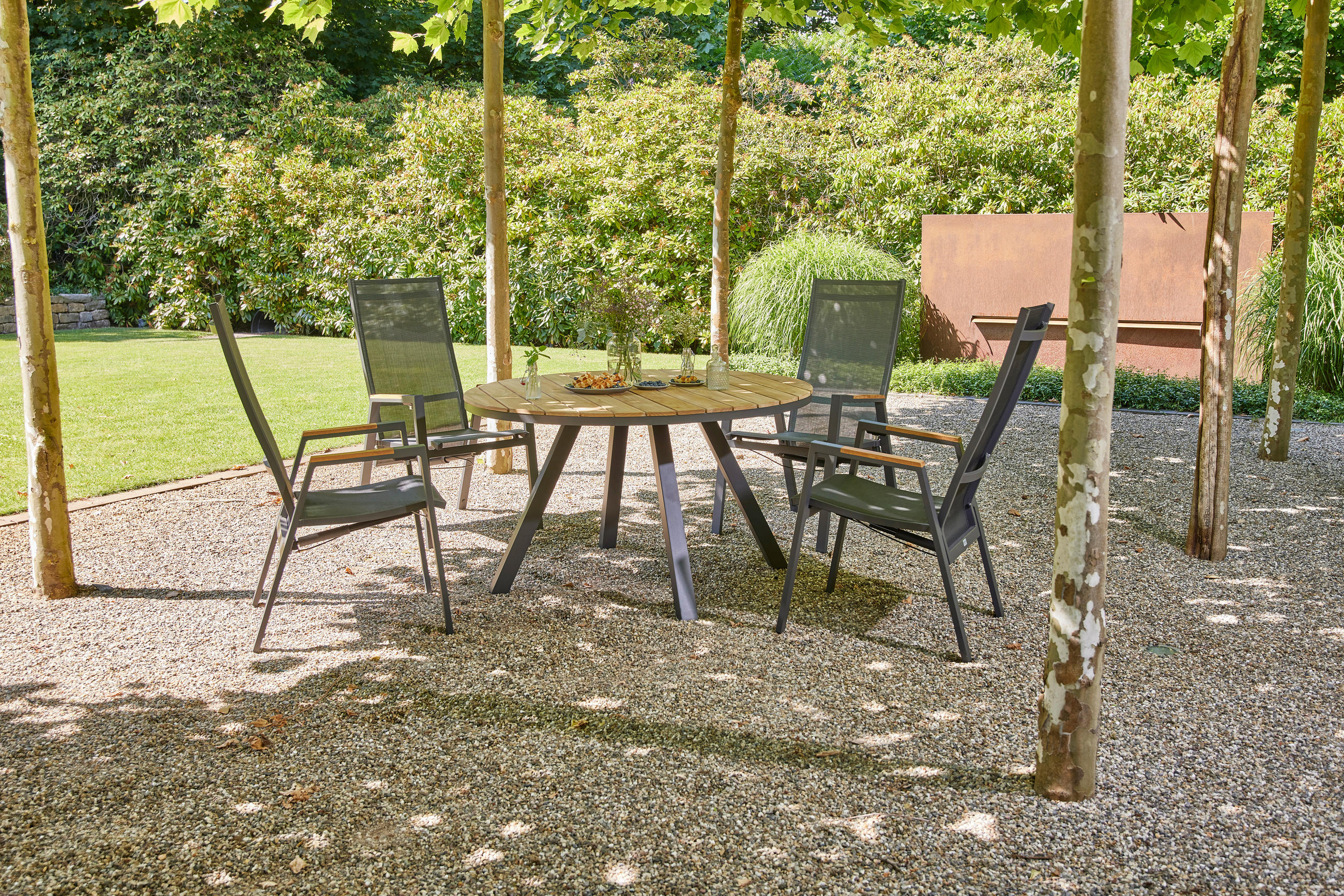 GARTENTISCH Holz, Metall rund  - Anthrazit/Teakfarben, KONVENTIONELL, Holz/Metall (130cm) - Siena Garden