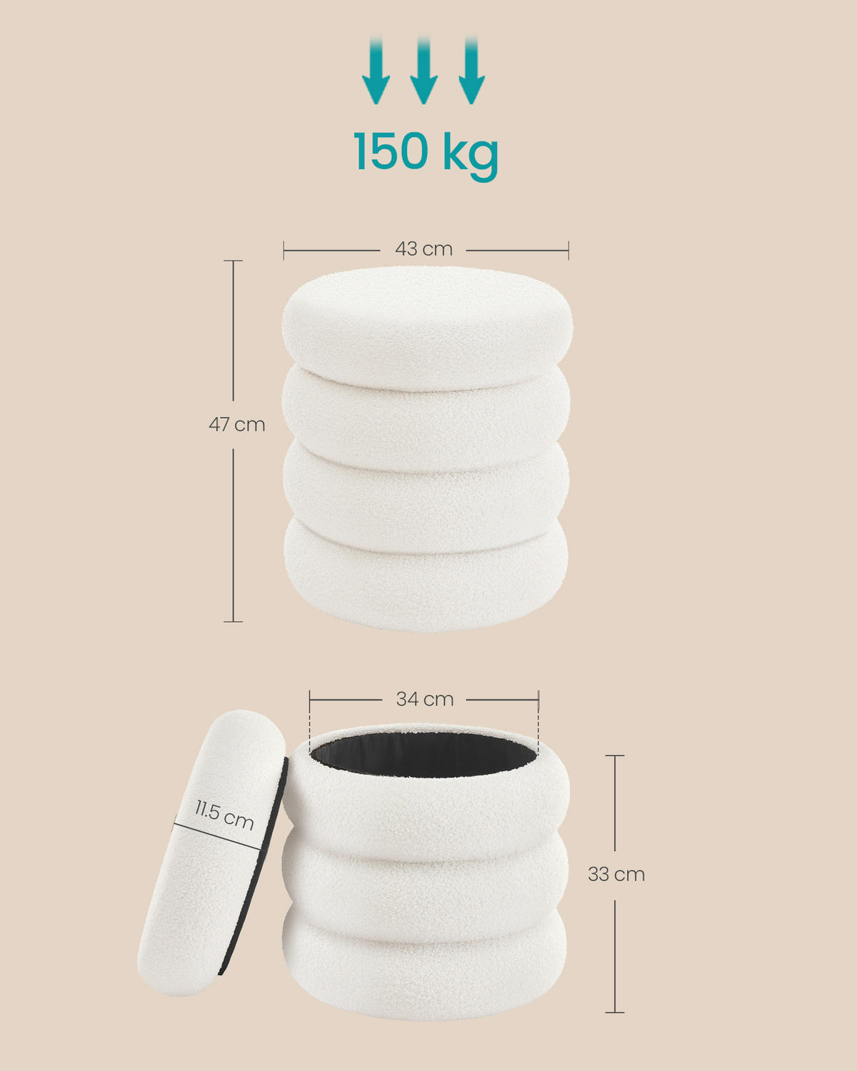 HOCKER Vliesstoff, Teddystoff Weiß  - Schwarz/Weiß, Basics, Papier/Kunststoff (43/47/43cm)