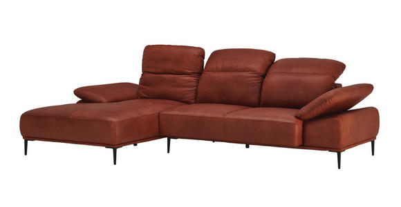 WOHNLANDSCHAFT in Leder Braun - Schwarz/Braun, Natur, Leder/Metall (182/288cm) - Valnatura