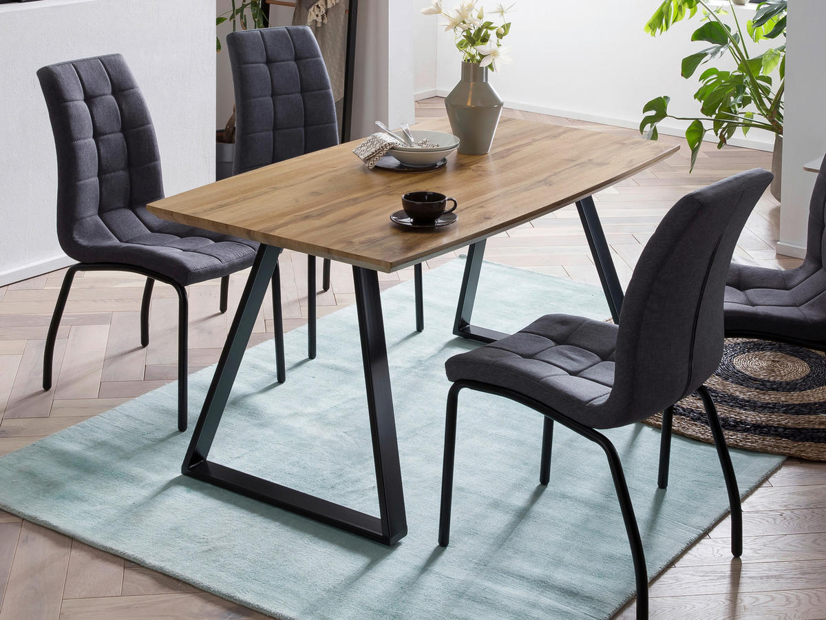 ESSTISCH rechteckig Naturfarben, Schwarz  - Schwarz/Naturfarben, Design, Holzwerkstoff/Metall (140/80/75cm) - Livetastic