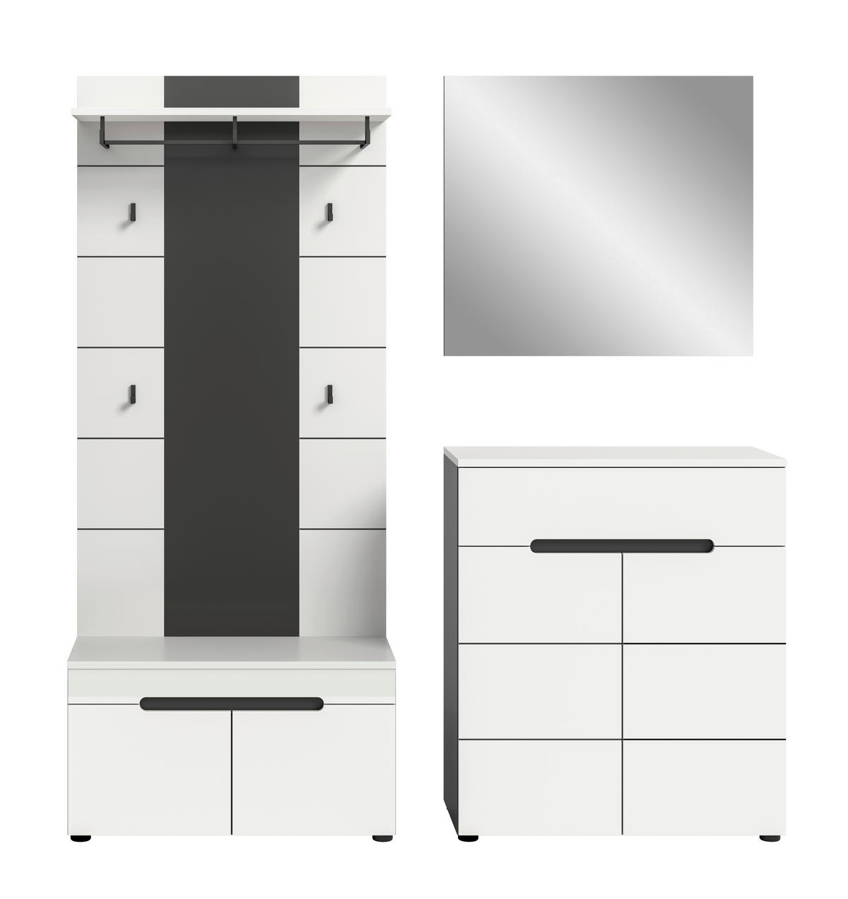 GARDEROBE 4-teilig  in 175/190/37 cm  - Weiß/Grau, Design, Holzwerkstoff (175/190/37cm) - Livetastic