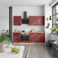 KÜCHENBLOCK Easytouch 240 cm  in Eichefarben, Dunkelrot  - Eichefarben/Schwarz, MODERN, Holzwerkstoff/Metall (240cm) - Nobilia
