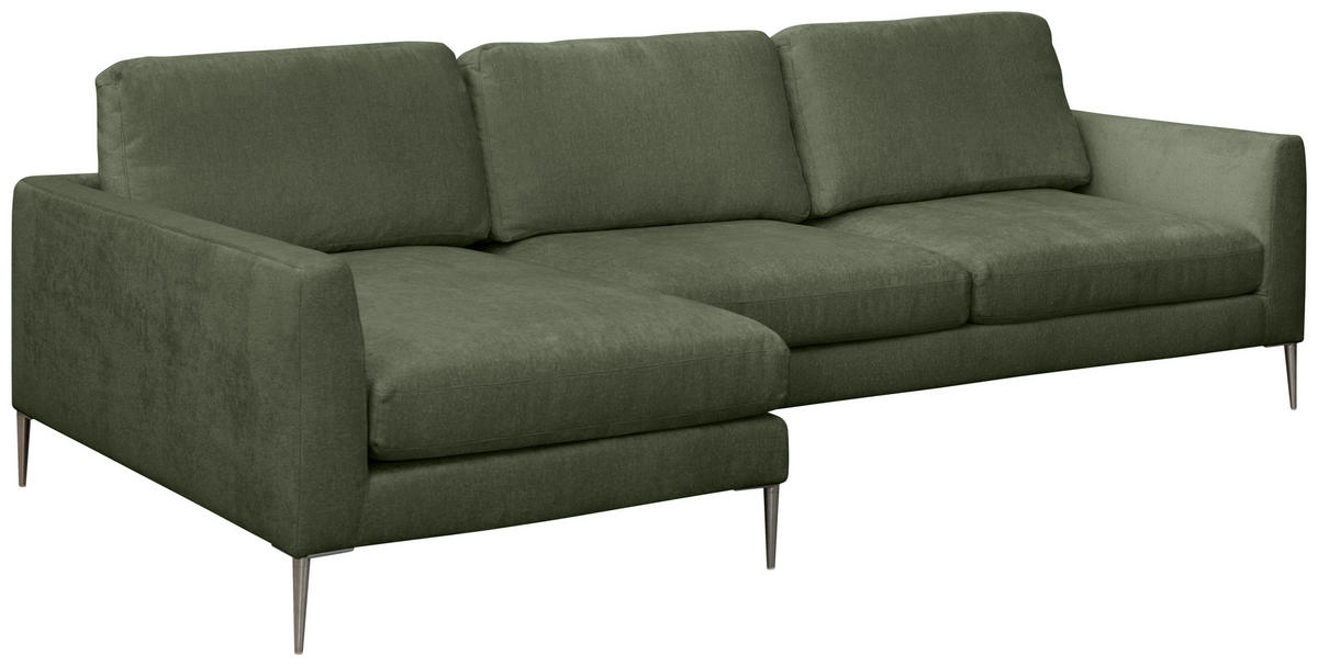 ECKSOFA Grün Chenille  - Silberfarben/Grün, KONVENTIONELL, Textil/Metall (143/284cm) - Carryhome