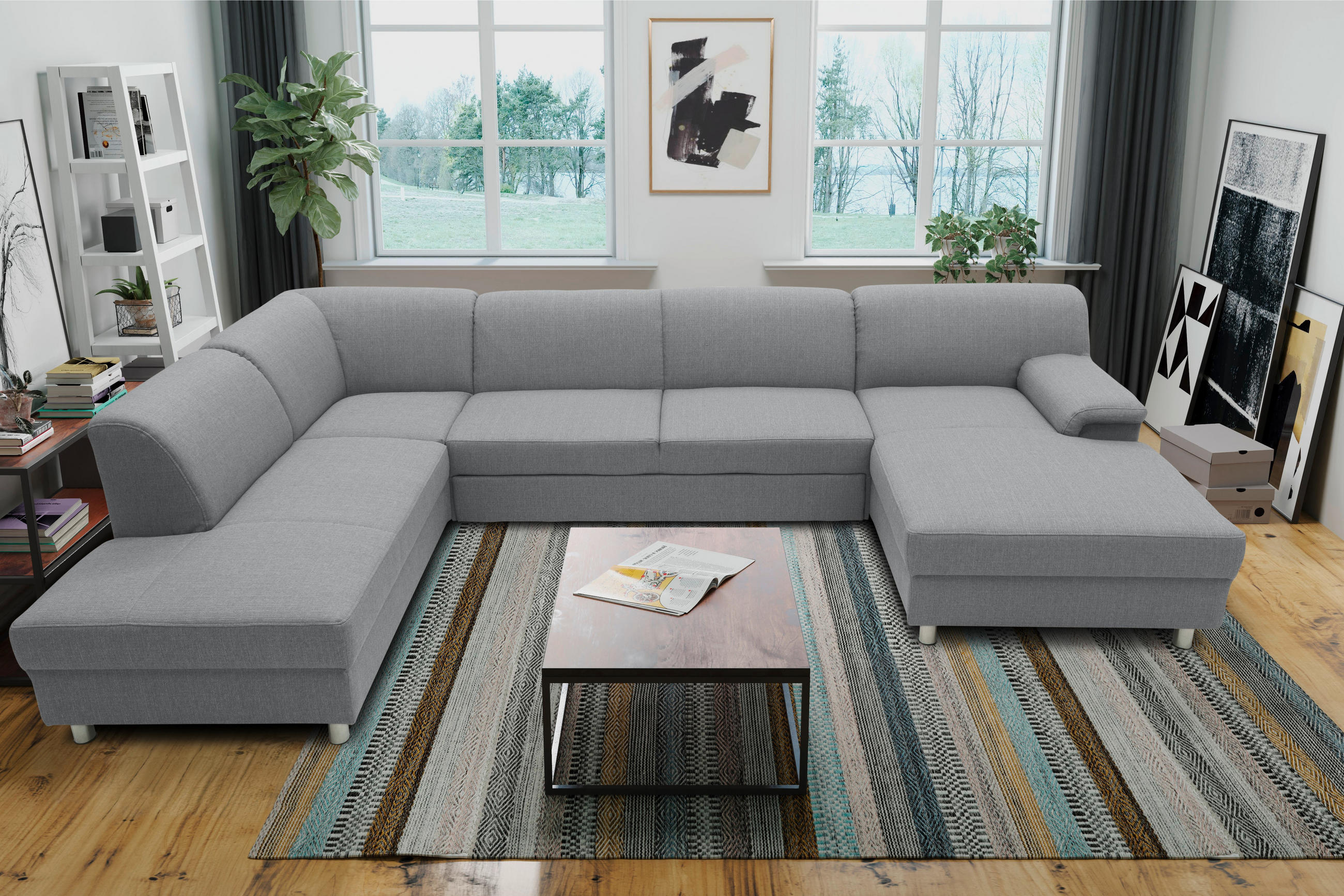 WOHNLANDSCHAFT Silberfarben Webstoff  - Chromfarben/Silberfarben, KONVENTIONELL, Textil/Metall (195/308/150cm) - MID.YOU