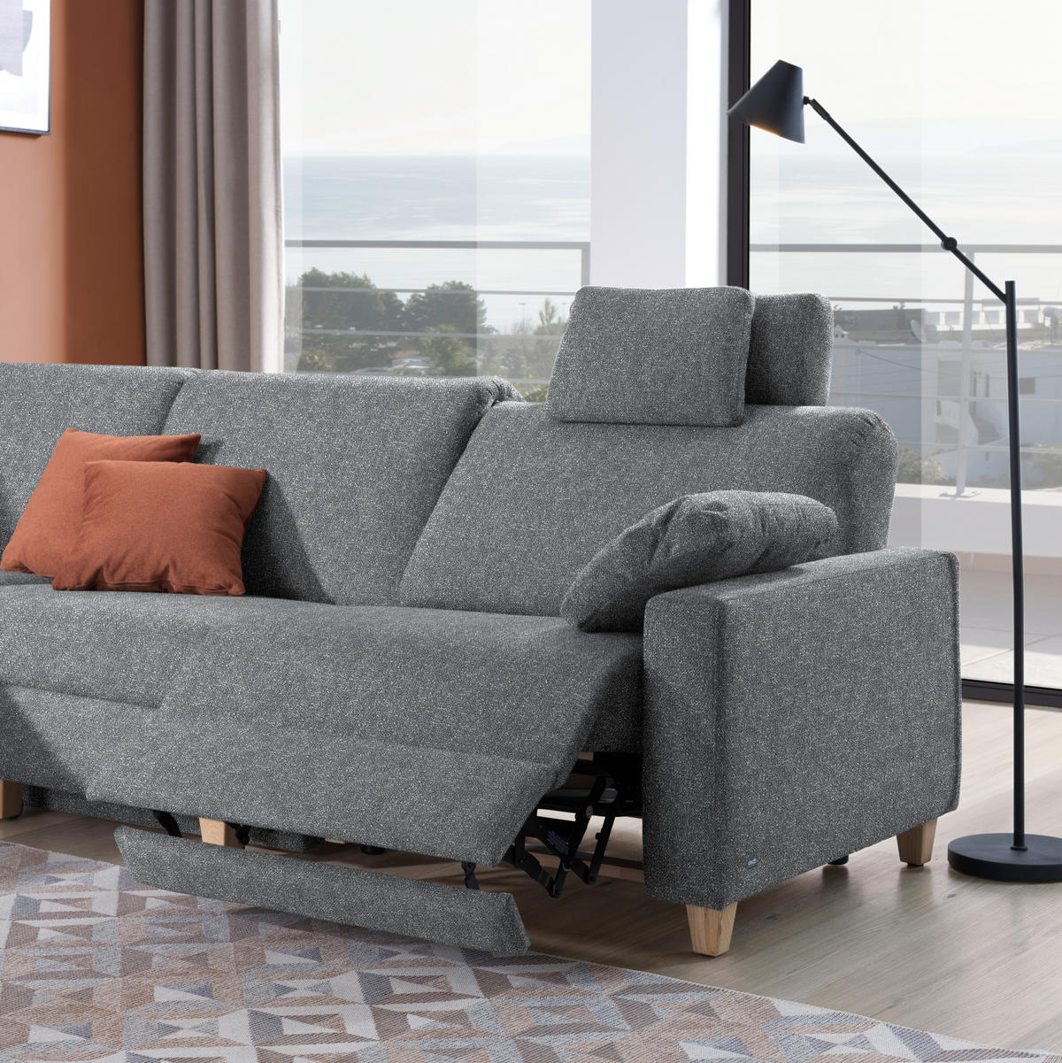 ECKSOFA  in Mikrovelours Grau  203/261 cm  - Eichefarben/Grau, KONVENTIONELL, Holz/Textil (203/261cm) - Sedda