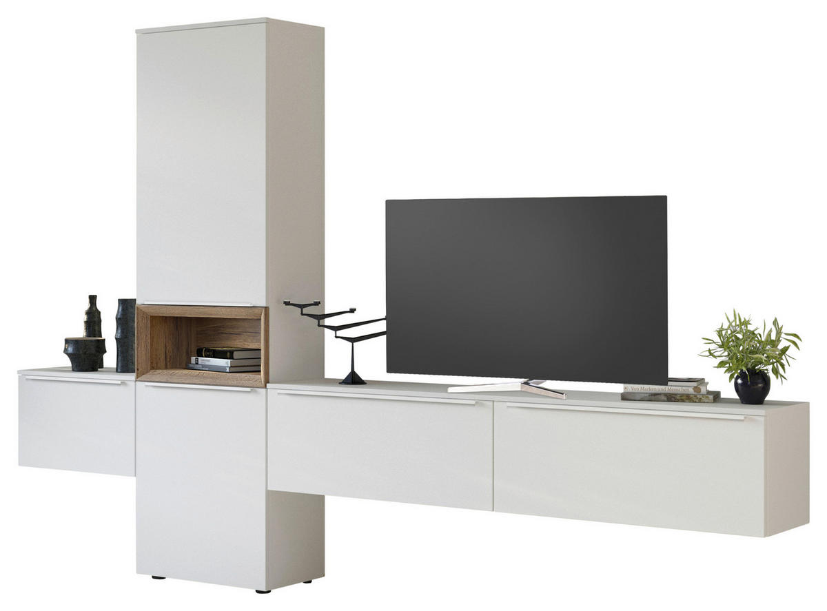 WOHNWAND  in Weiß, Eichefarben  300,4/205,2/37,4 cm  - Eichefarben/Weiß, Design, Holzwerkstoff (300,4/205,2/37,4cm) - Celina Home