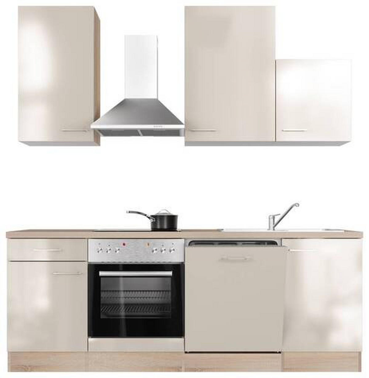 KÜCHENBLOCK 220 cm   in Kaschmir  - Kaschmir/Edelstahlfarben, MODERN, Holzwerkstoff/Metall (220cm) - FlexWell
