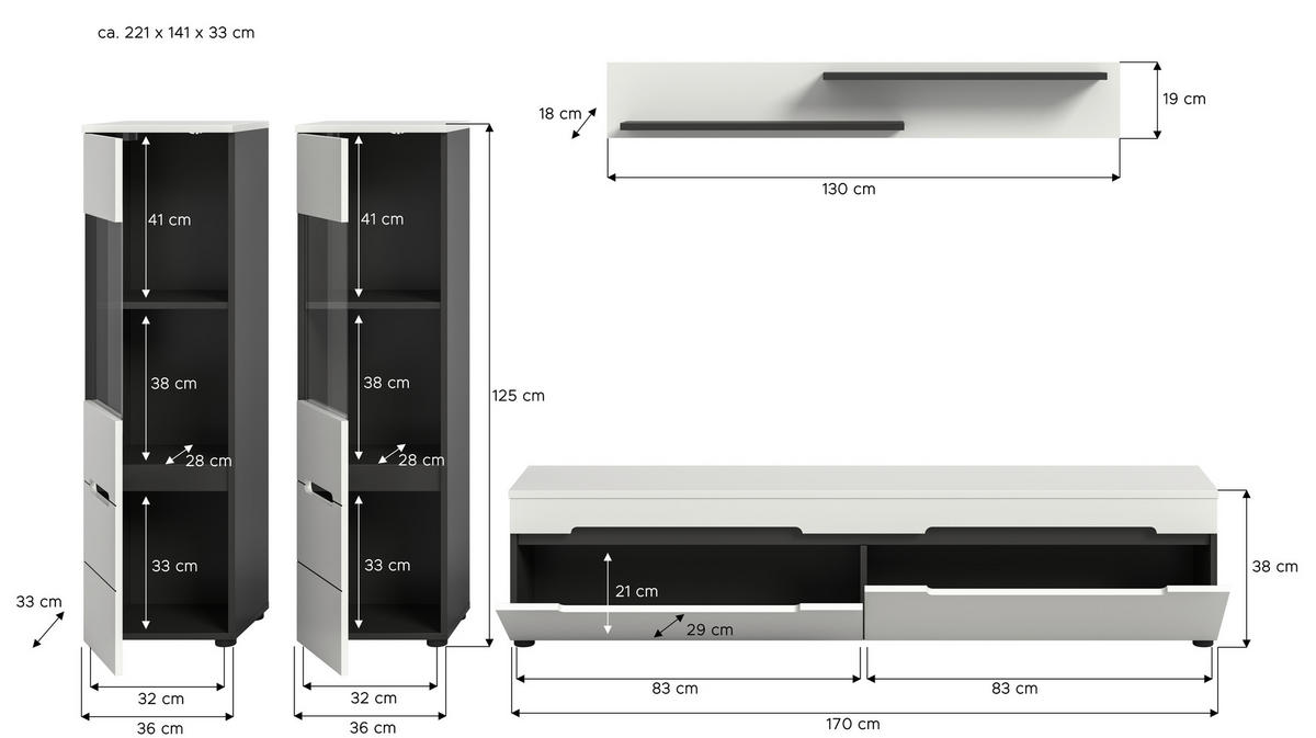OBÝVACIA STENA biela - čierna/biela, Design, kompozitné drevo/plast (272/141/33cm) - Livetastic