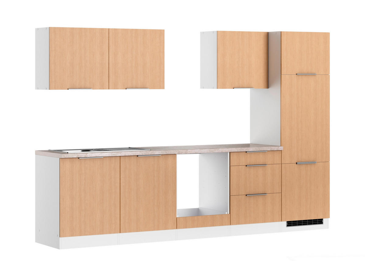 KÜCHENLEERBLOCK 300 cm   in Weiss, Eichefarben  - Weiss/Eichefarben, Lifestyle, Holzwerkstoff/Metall (300cm) - Held