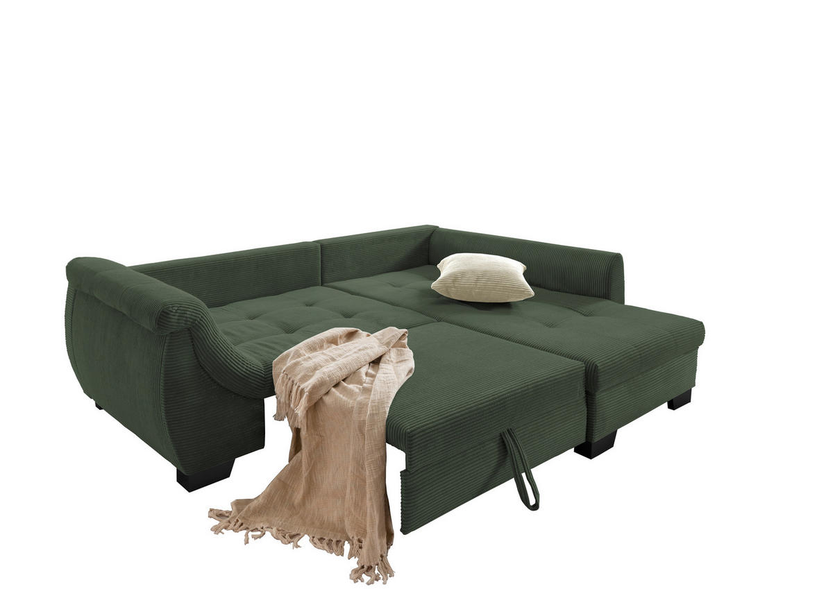 ECKSOFA Grün Cord  - Beige/Schwarz, Design, Holz/Textil (250/190cm) - MID.YOU
