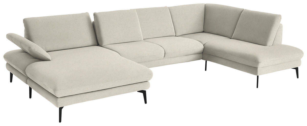 WOHNLANDSCHAFT  in Chenille, Flachgewebe Naturfarben  - Schwarz/Naturfarben, Design, Textil/Metall (180/344/208cm) - Dieter Knoll