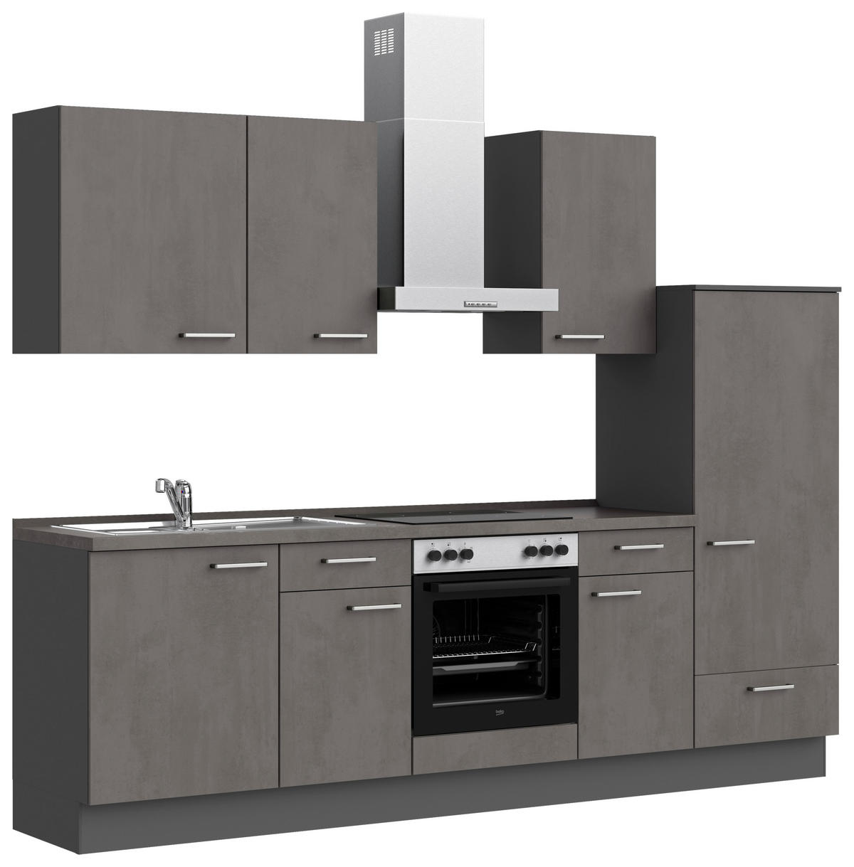 KÜCHENBLOCK Riva 270 cm  in Schieferfarben  - Schieferfarben/Edelstahlfarben, MODERN, Holzwerkstoff/Metall (270cm) - Nobilia