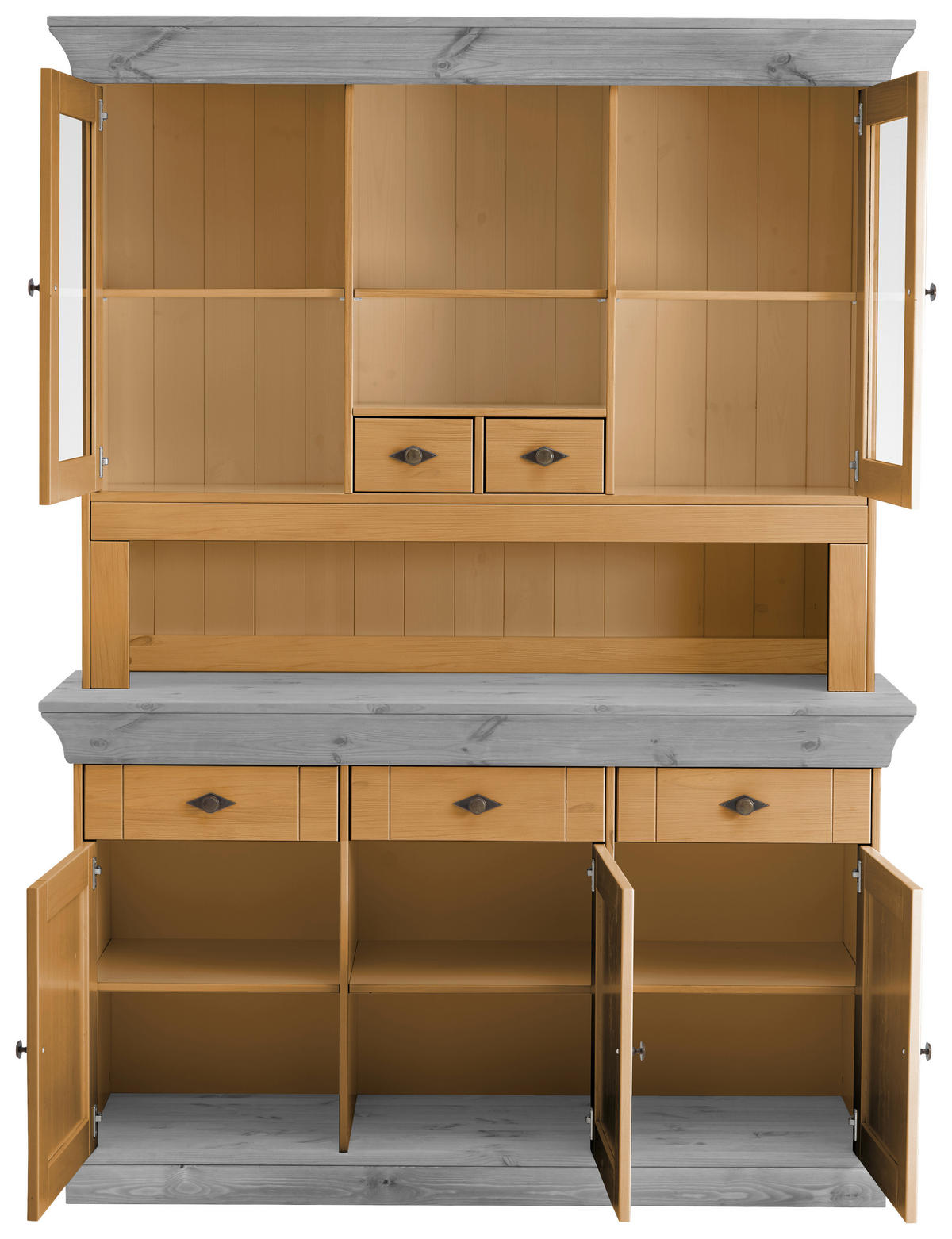 BUFFET 143/197/45 cm  in Grau, Laugenfarbig  - Laugenfarbig/Grau, ROMANTIK / LANDHAUS, Glas/Holz (143/197/45cm) - Boxxx