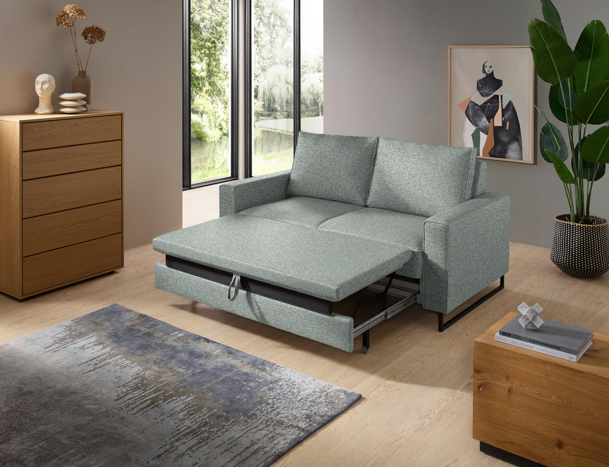 SCHLAFSOFA  in Flachgewebe Mintgrau  - Mintgrau/Schwarz, Design, Textil/Metall (174/90/95cm) - Bali