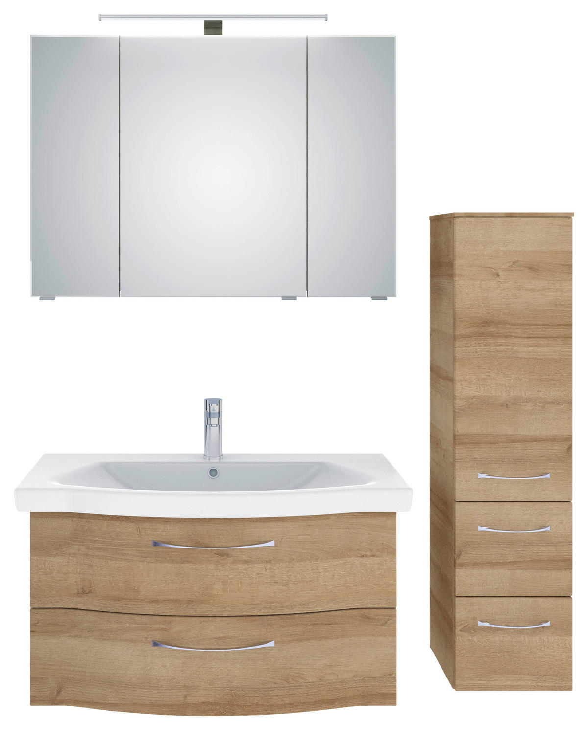 BADEZIMMER 4-teilig  in 128 cm  - Chromfarben/Eichefarben, KONVENTIONELL, Glas/Keramik (128cm) - Pelipal