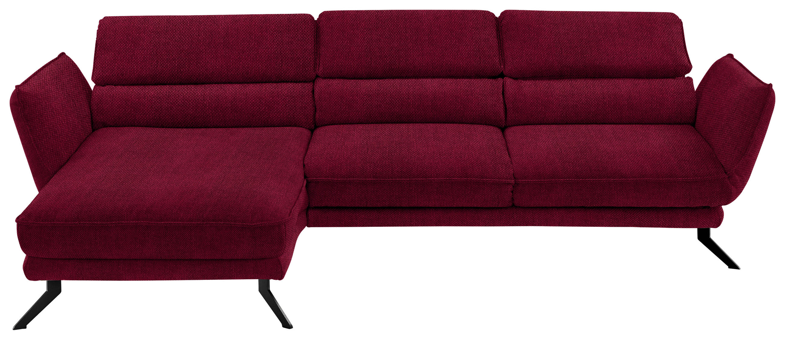 ECKSOFA in Velours Rot  153/283 cm  - Rot/Schwarz, Design, Textil/Metall (153/283cm) - Valdera