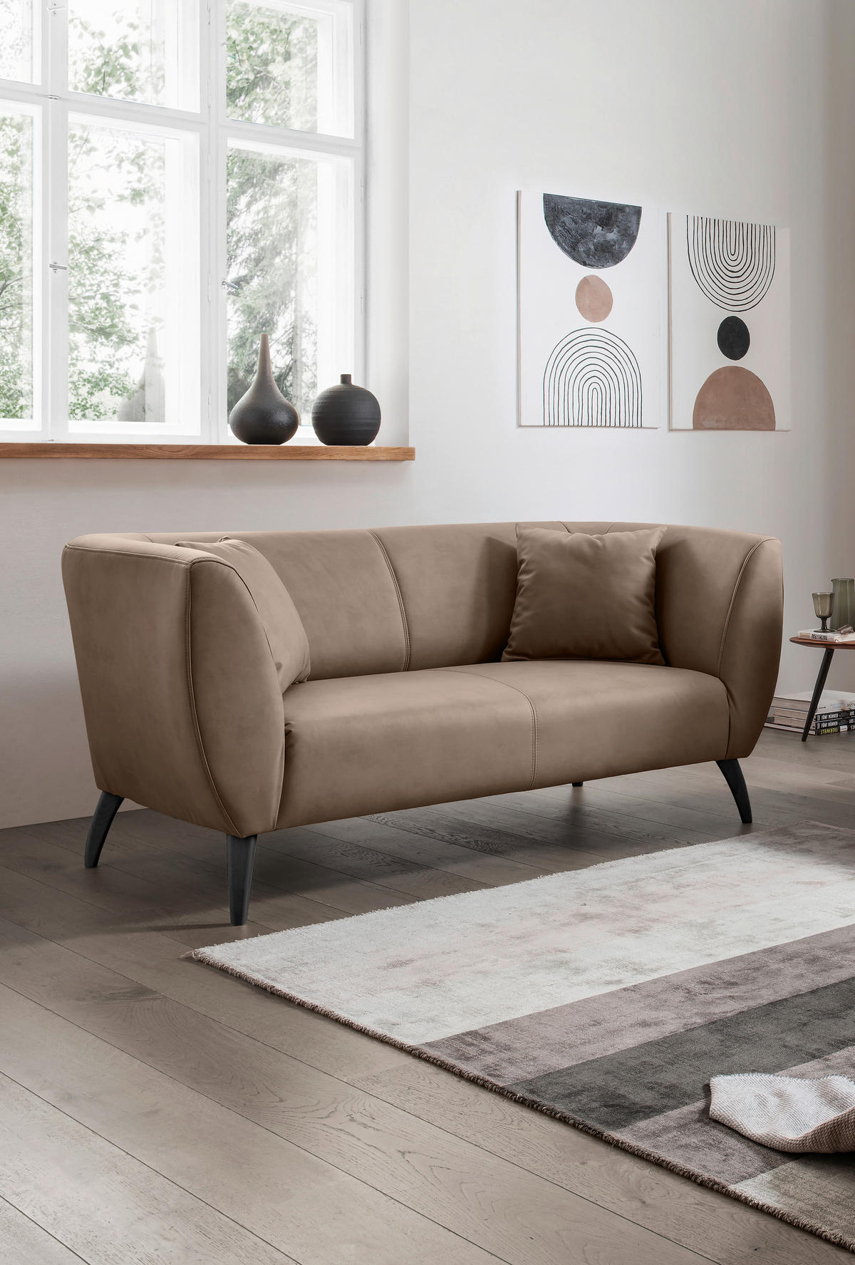 2-SITZER-SOFA in Lederlook Braun  - Schwarz/Braun, Modern, Holz/Textil (172/83/88cm) - Livetastic