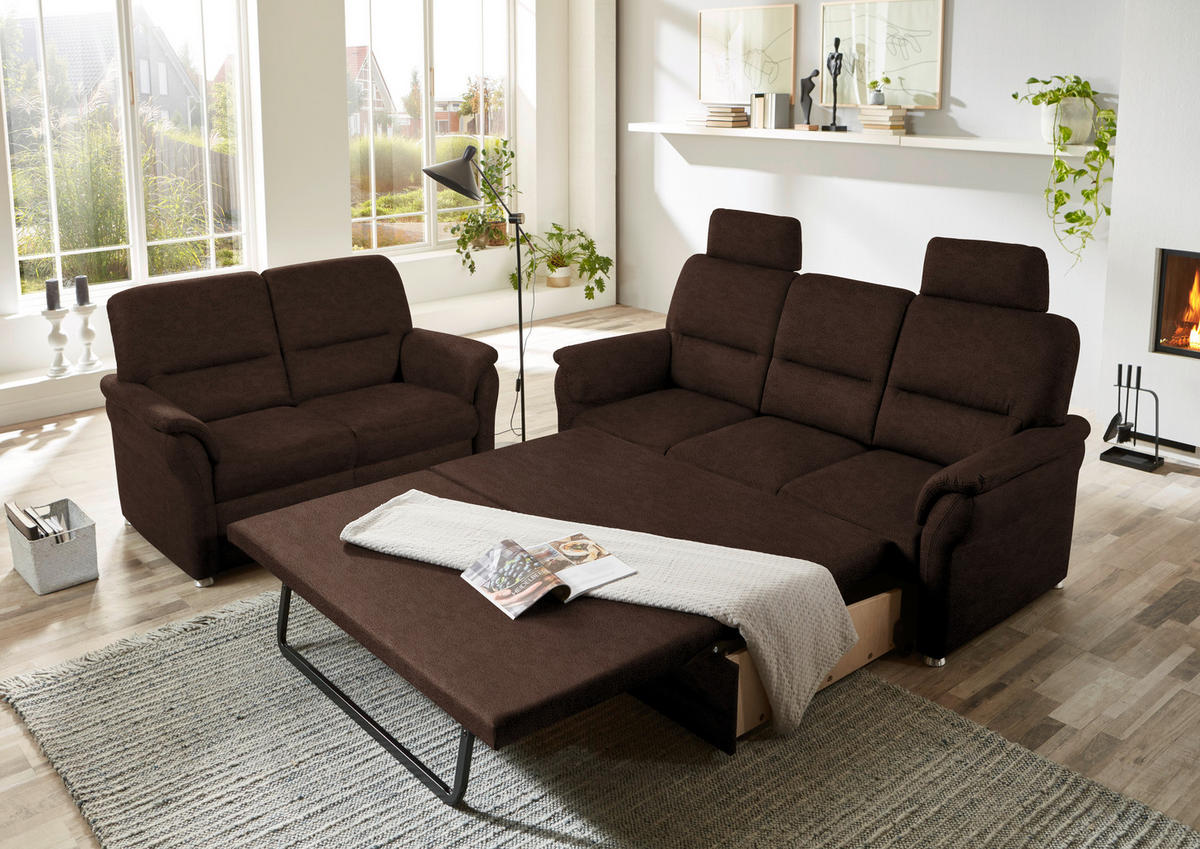 SITZGARNITUR in Mikrofaser Dunkelbraun  - Dunkelbraun/Alufarben, KONVENTIONELL, Textil/Metall (192,0/96/89cm) - Beldomo Comfort