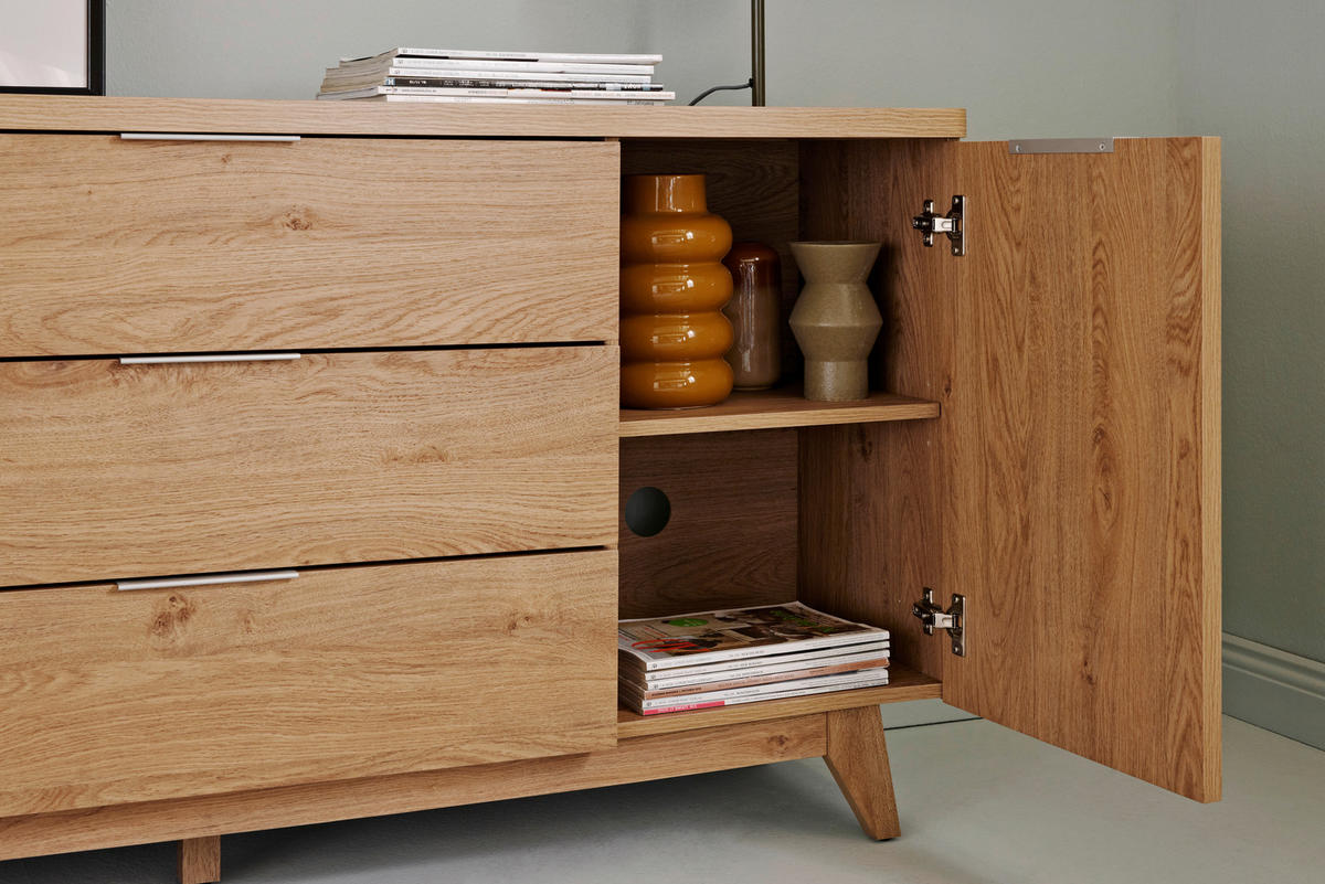 SIDEBOARD  in 150/77/39 cm  - Eichefarben/Alufarben, MODERN, Holzwerkstoff/Metall (150/77/39cm) - Livetastic
