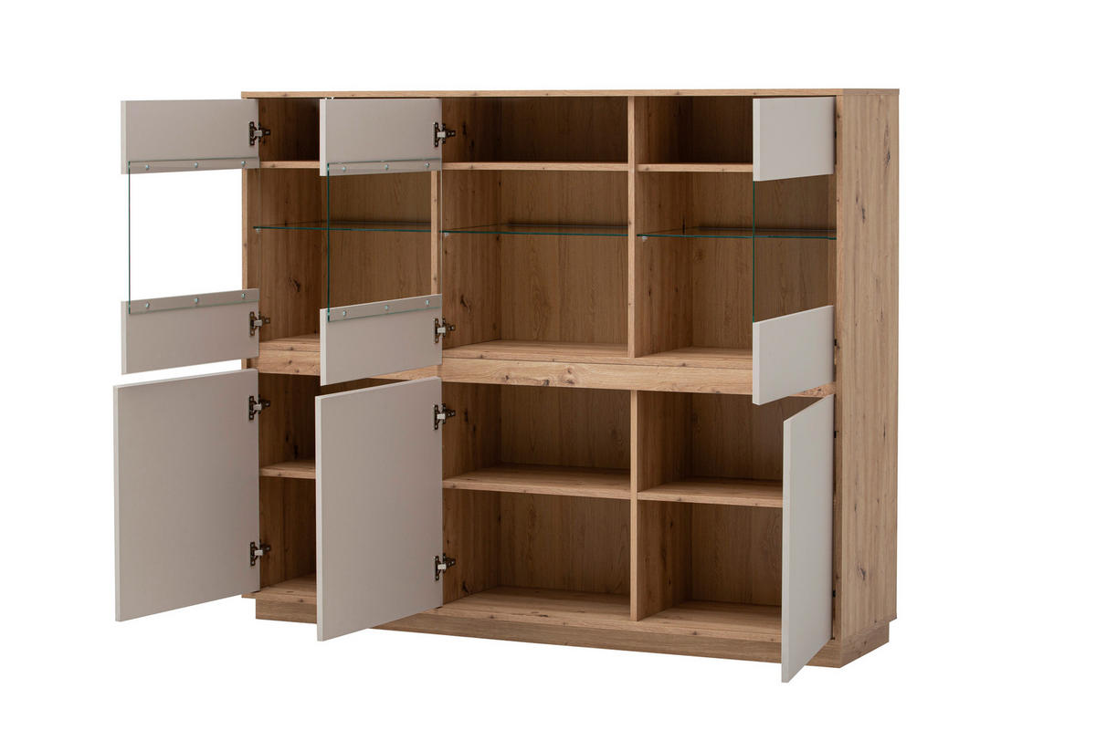 HIGHBOARD , 164/138/40 cm,  - Kaschmir/Eiche Artisan, Design, Glas/Holzwerkstoff (164/138/40cm) - MID.YOU