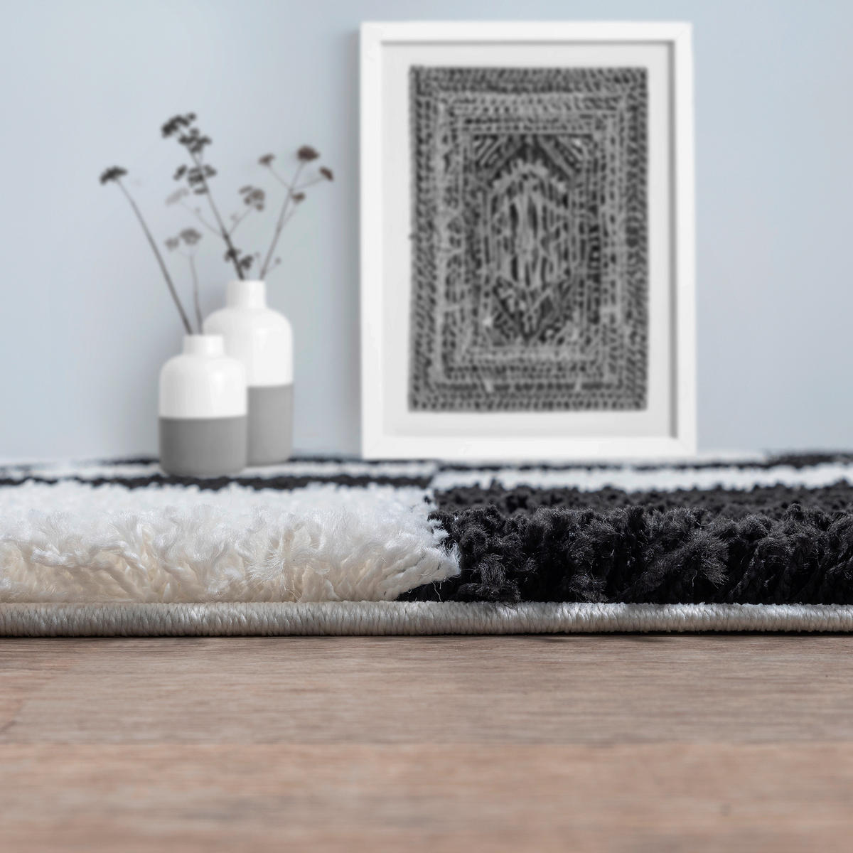 HOCHFLORTEPPICH 60/110 cm Milano Schwarz, Weiß  - Schwarz/Weiß, Basics, Kunststoff/Textil (60/110cm) - Novel