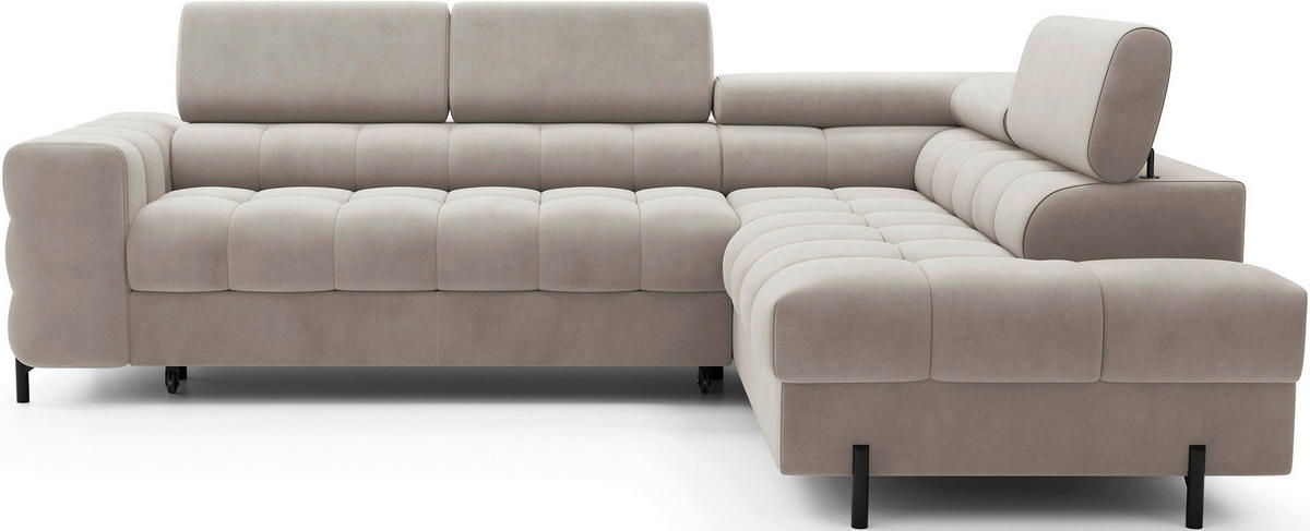 ECKSOFA Beige Plüsch  - Beige/Schwarz, Design, Textil/Metall (276/200cm) - MID.YOU