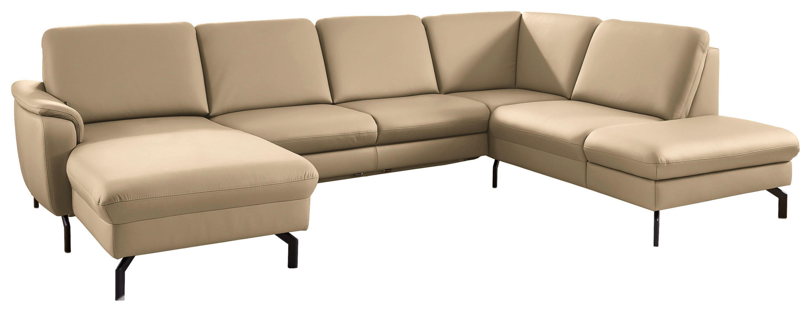 WOHNLANDSCHAFT Beldomo premium in Echtleder Beige  - Beige/Schwarz, KONVENTIONELL, Leder/Metall (168/306/224cm) - Beldomo Premium