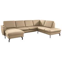 WOHNLANDSCHAFT Beldomo premium in Echtleder Beige  - Beige/Schwarz, KONVENTIONELL, Leder/Metall (168/306/224cm) - Beldomo Premium