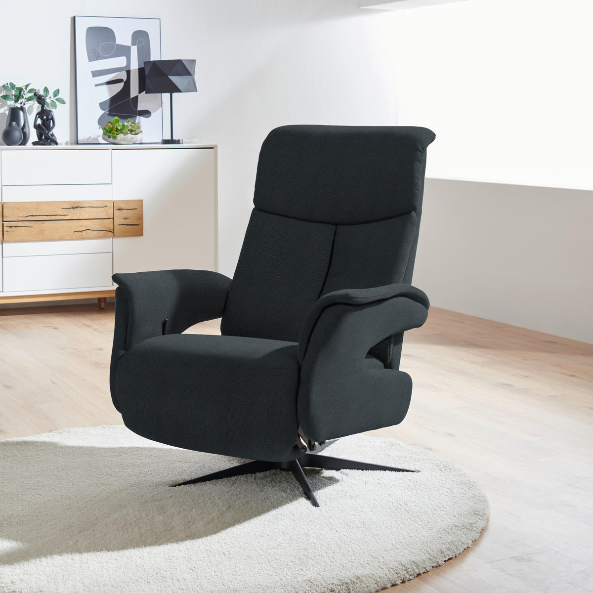 RELAXSESSEL in Textil Anthrazit  - Anthrazit/Schwarz, Design, Textil/Metall (78/101/88cm) - Welnova