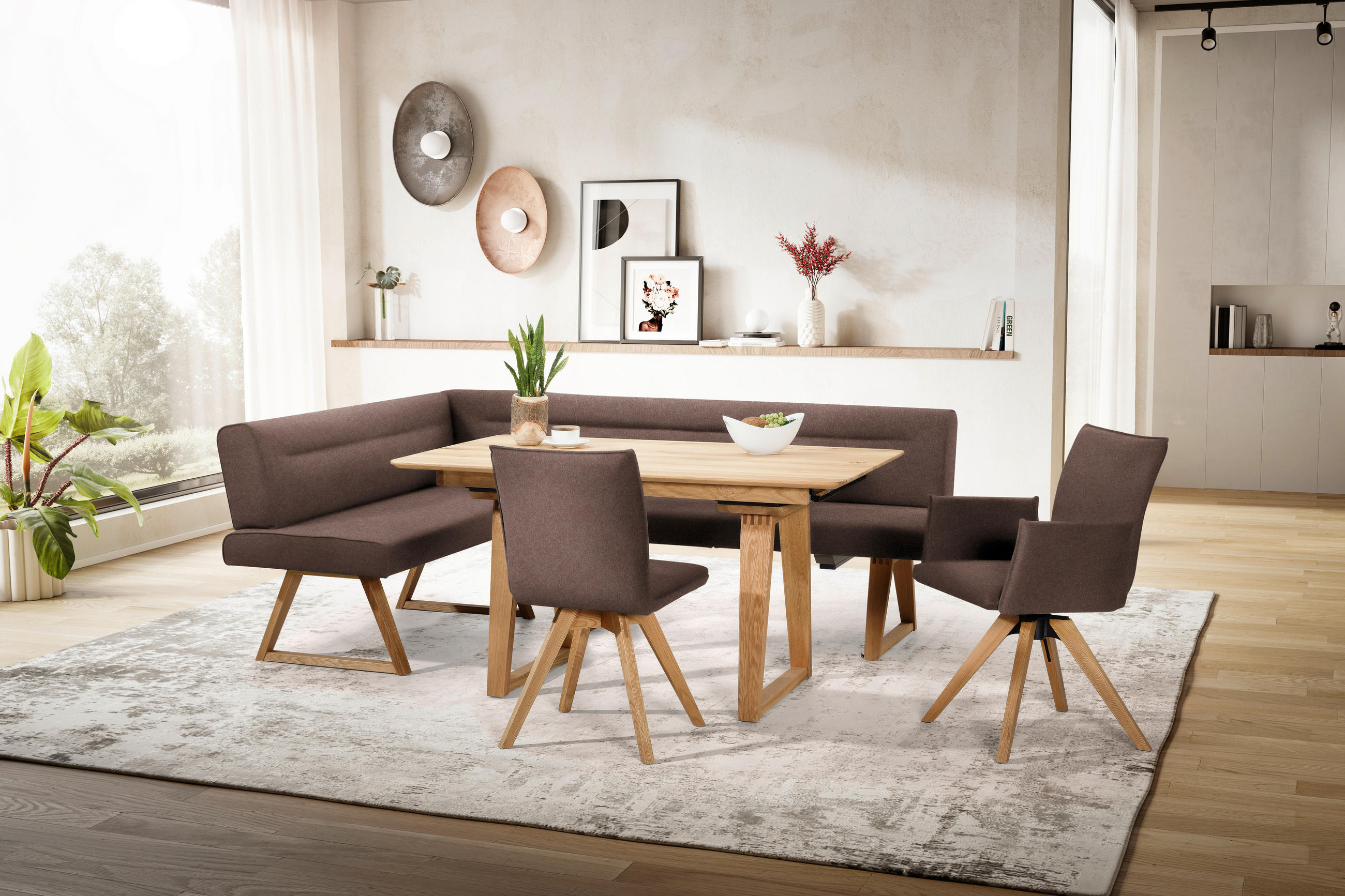 ARMLEHNSTUHL in Holz, Textil Braun, Eichefarben  - Eichefarben/Braun, KONVENTIONELL, Holz/Textil (60/91/61cm) - Moderano