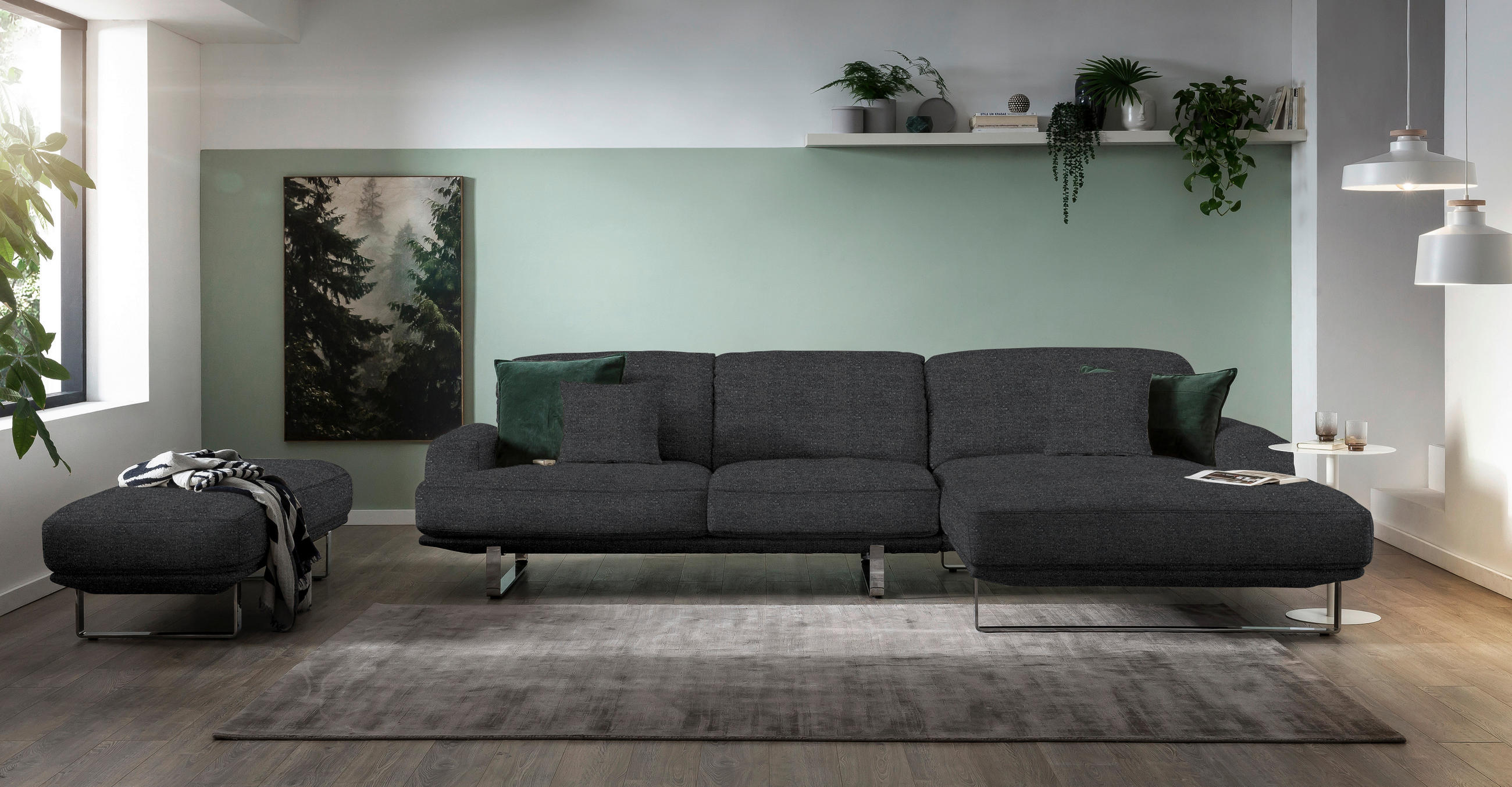 ECKSOFA Graphitfarben Webstoff  - Graphitfarben, Design, Textil/Metall (304/184cm) - Dieter Knoll