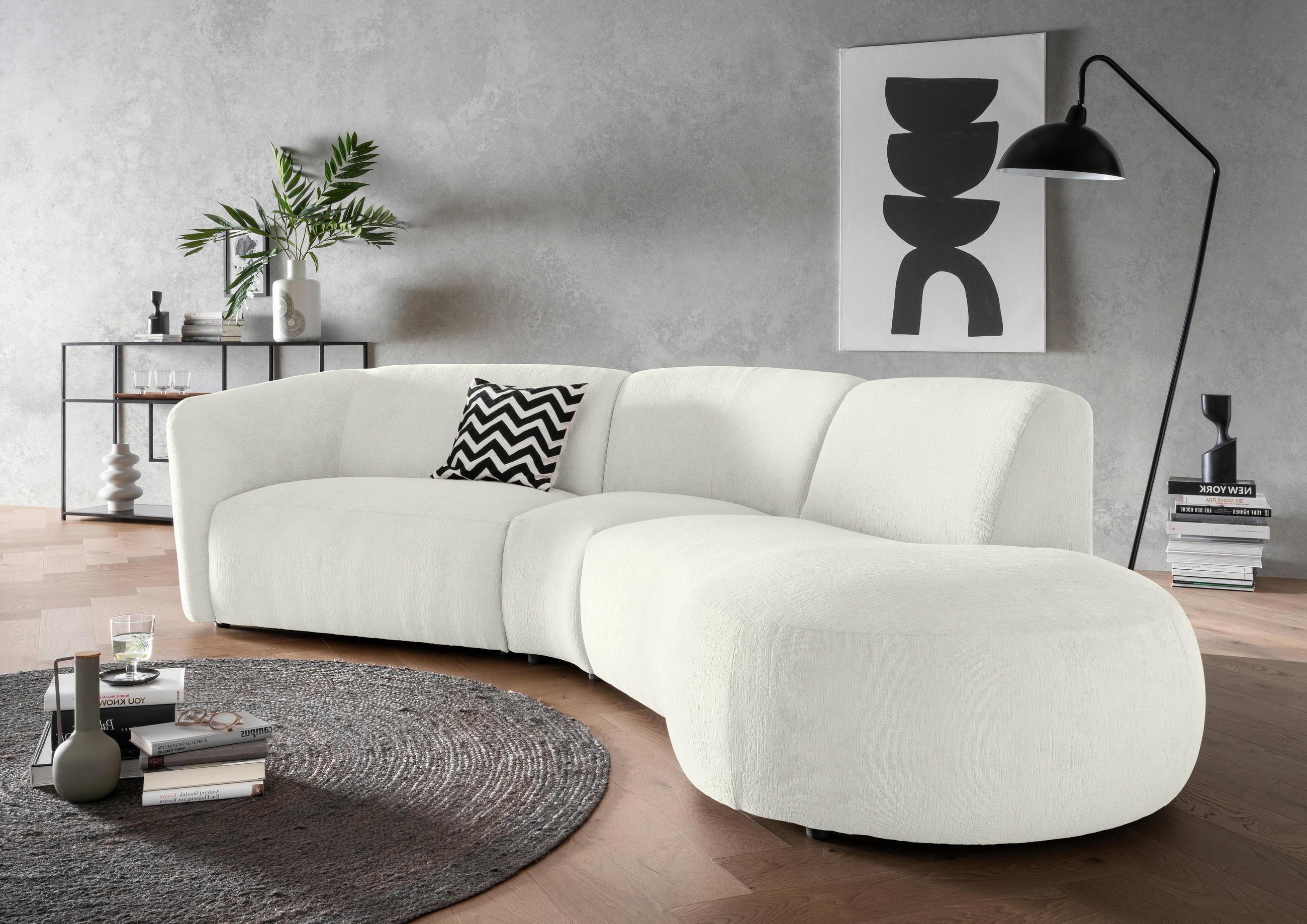 ECKSOFA in Mikrofaser Weiss - Weiss/Schwarz, Modern, Kunststoff/Textil (276/182cm) - Livetastic
