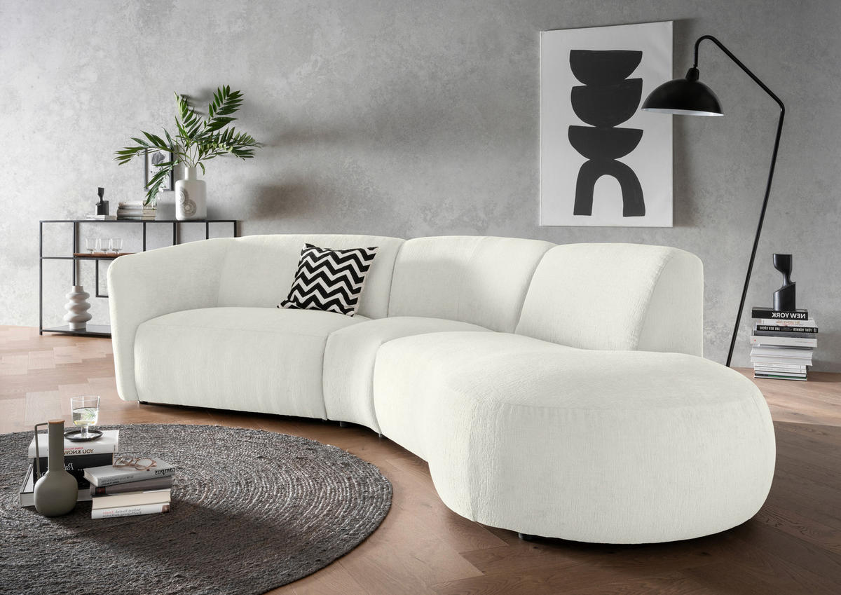 ECKSOFA in Mikrofaser Weiss  - Weiss/Schwarz, Modern, Kunststoff/Textil (276/182cm) - Livetastic