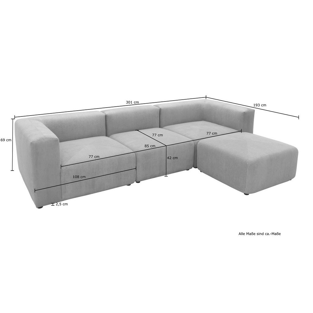 Thumbnail - Mid.you Ecksofa, Hellgrau, Textil, Uni, 4-Sitzer, seitenverkehrt montierbar, L-Form, einzeln stellbar, 301x69x193 cm, Ma...