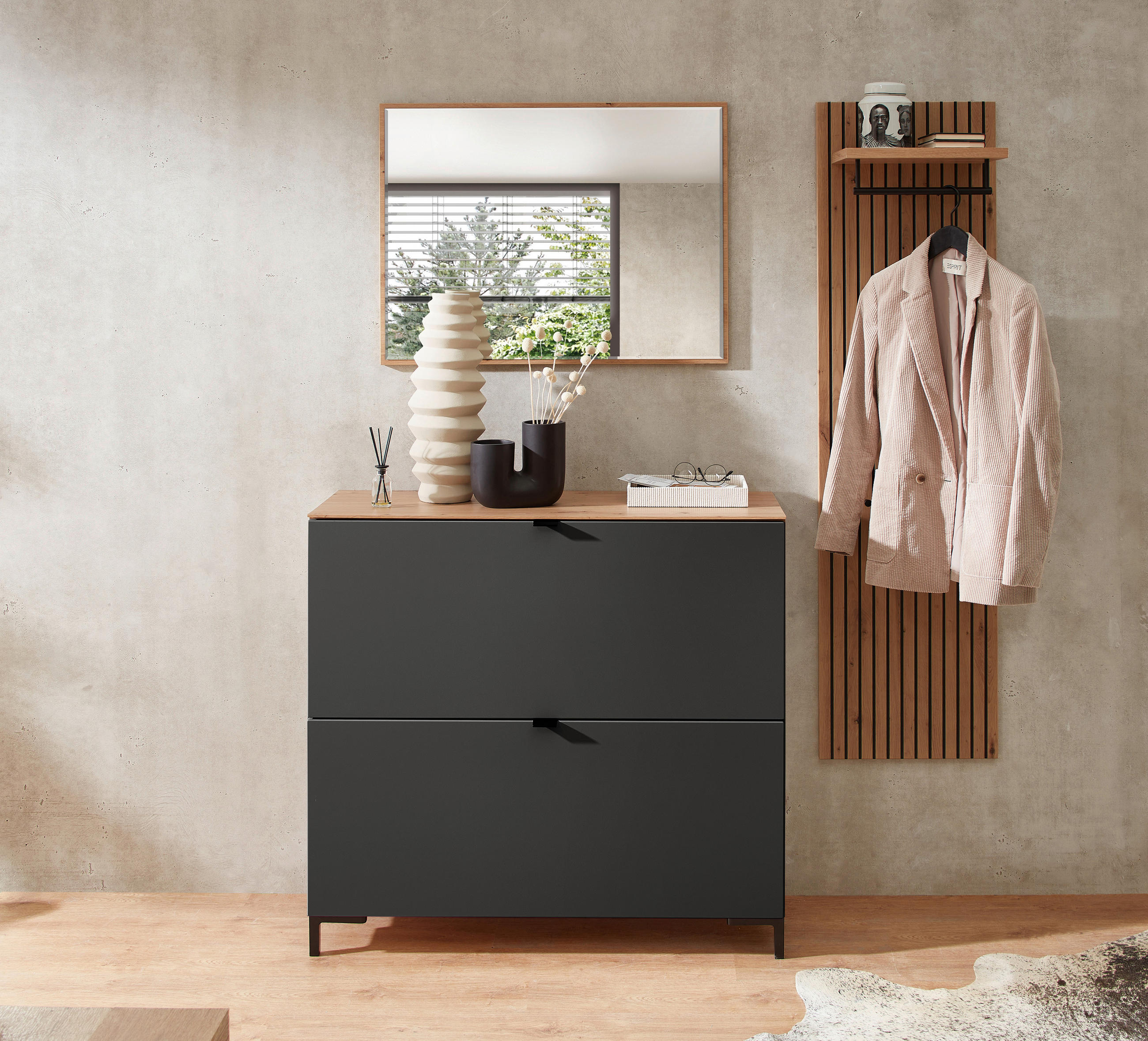 GARDEROBE 3-teilig in 155/188/37 cm - Graphitfarben/Eiche Artisan, MODERN, Holzwerkstoff (155/188/37cm) - Voleo