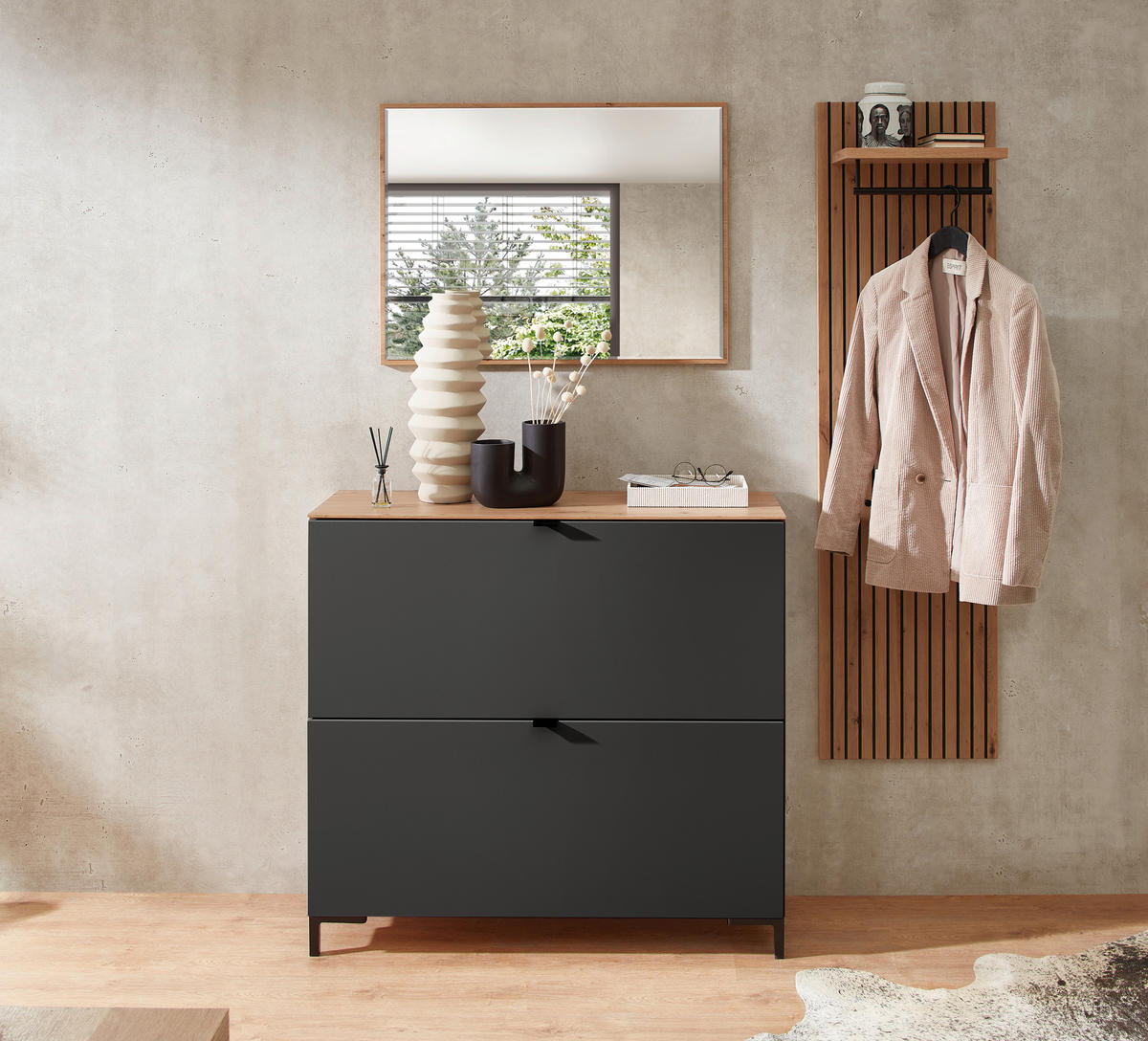 HÄNGESCHUHSCHRANK 100/84/37 cm  - Schwarz/Graphitfarben, MODERN, Holzwerkstoff/Metall (100/84/37cm) - Voleo