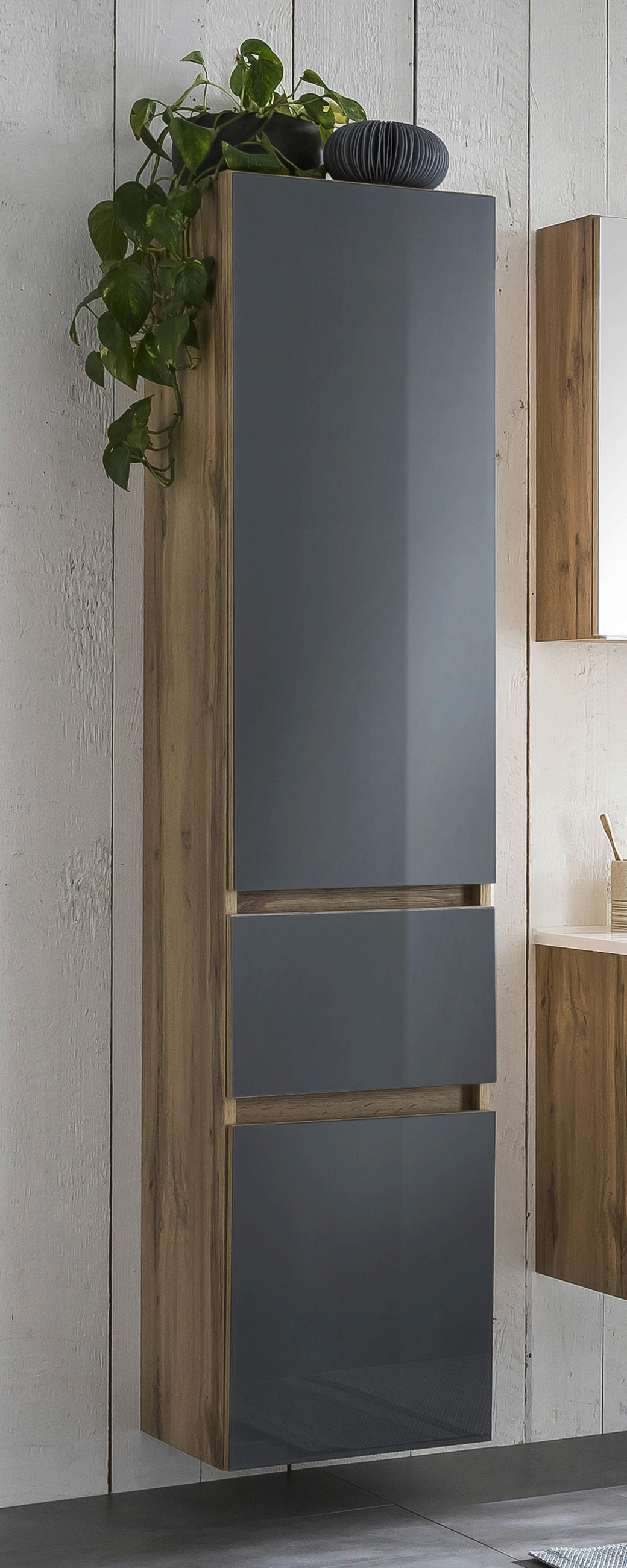 HOCHSCHRANK 40/180/35 cm  - Eichefarben/Silberfarben, Konventionell, Glas/Holzwerkstoff (40/180/35cm) - Held