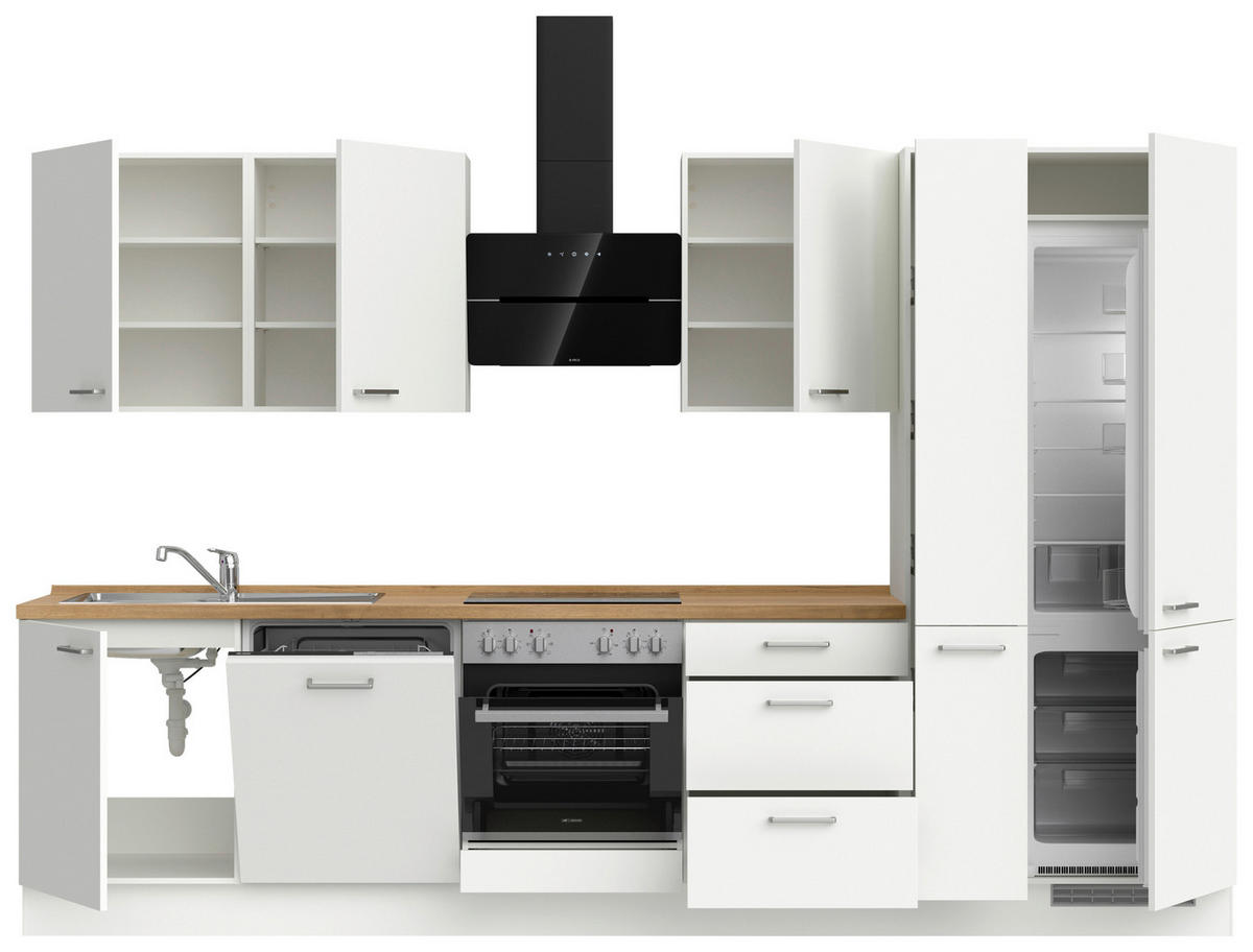 KÜCHENLEERBLOCK 330 cm   in Weiß, Eichefarben  - Edelstahlfarben/Eichefarben, MODERN, Holzwerkstoff/Metall (330cm) - Nobilia