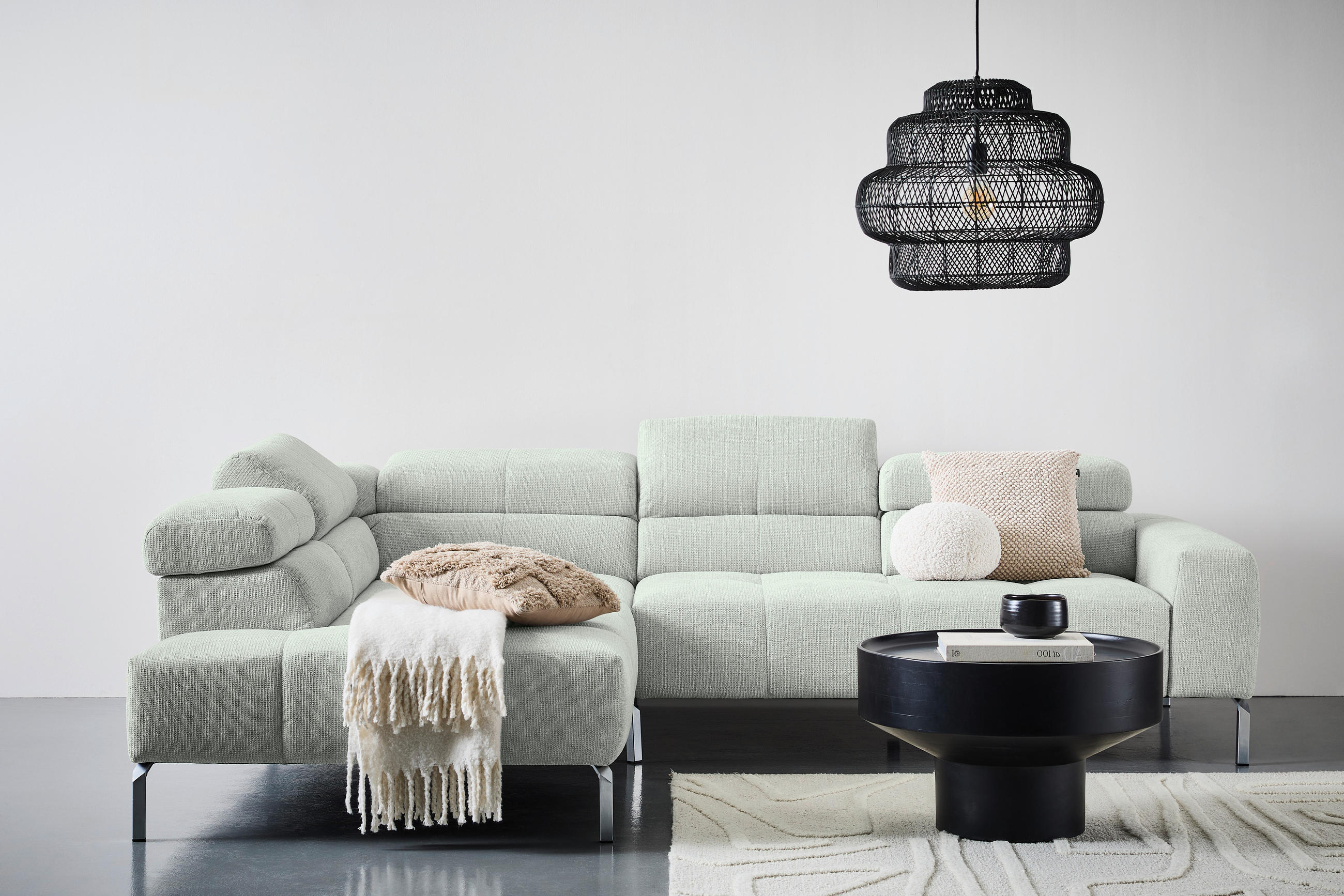 ECKSOFA Grau Flachgewebe  - Chromfarben/Grau, KONVENTIONELL, Textil/Metall (224/282cm) - Hom`in