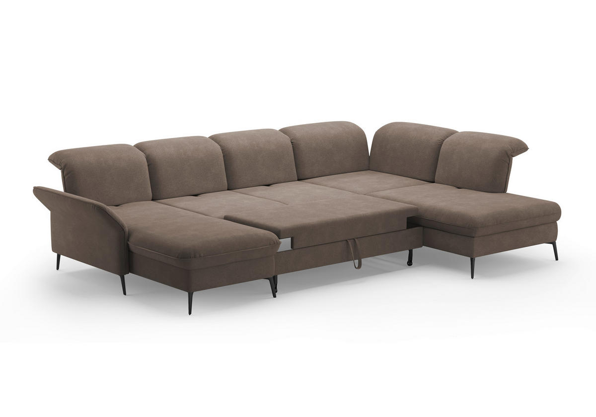 WOHNLANDSCHAFT in Flachgewebe Schlammfarben  - Schlammfarben/Schwarz, Konventionell, Textil/Metall (198/359/231cm) - Sit & More