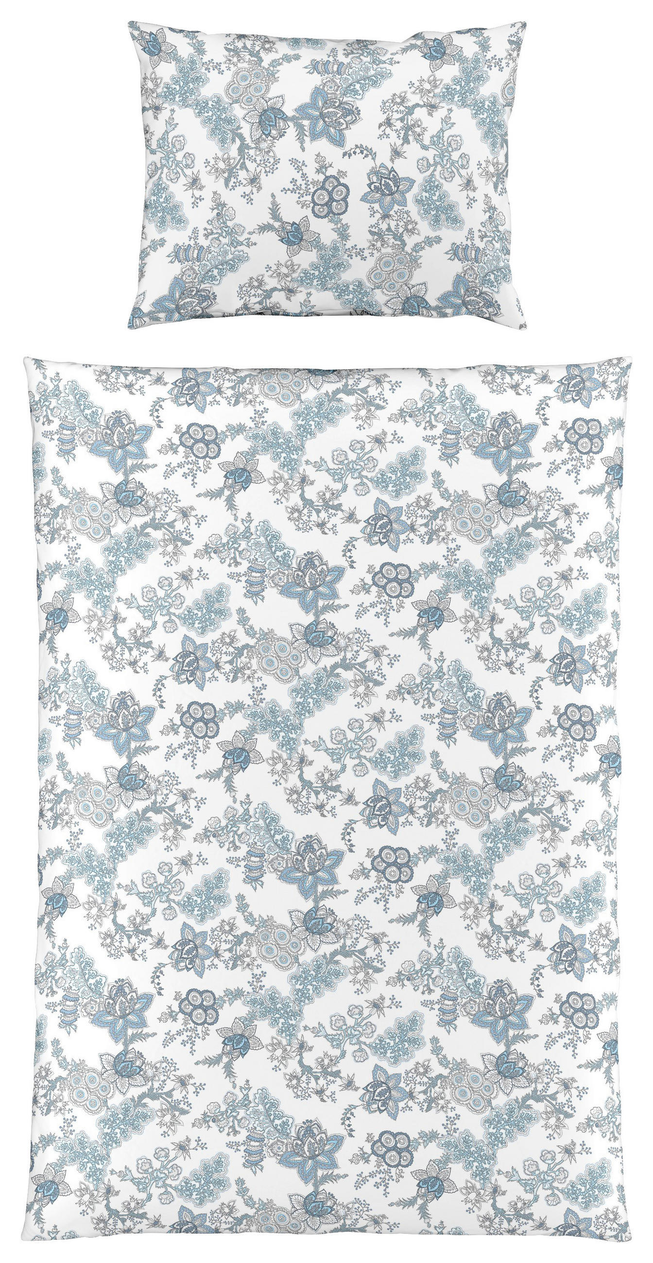 POVLEČENÍ, makosatén, bílá, pastelově modrá, šedomodrá, 140/200 cm  - bílá/šedomodrá, Basics, textil (140/200cm) - Fleuresse