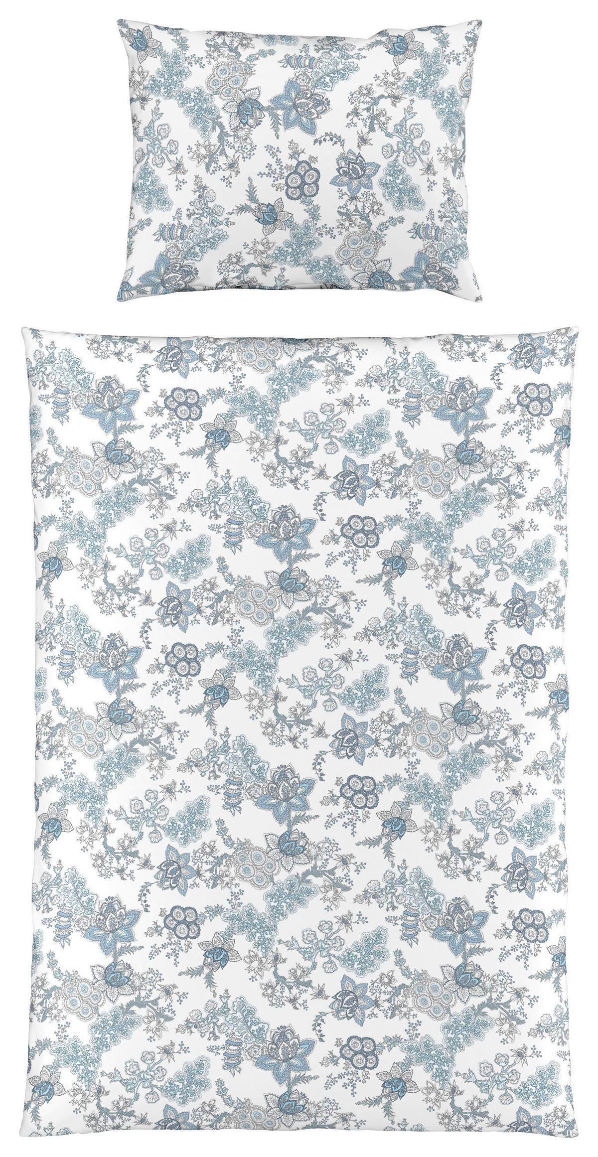 POVLEČENÍ, makosatén, bílá, pastelově modrá, šedomodrá, 140/200 cm  - bílá/šedomodrá, Basics, textil (140/200cm) - Fleuresse